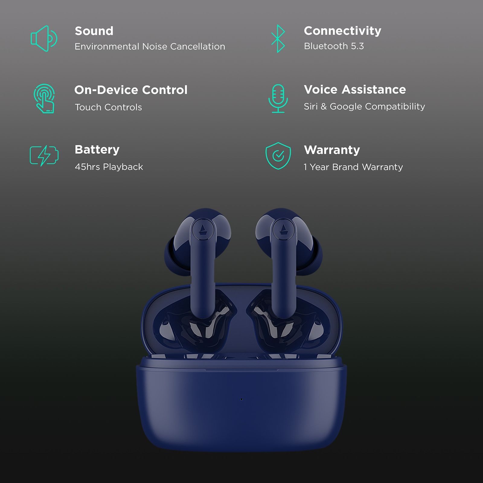 boAt Airdopes 138 Pro TWS Earbuds with Environmental Noise Cancellation (IPX5 Water Resistant, ASAP Charge, Royal Blue)_2