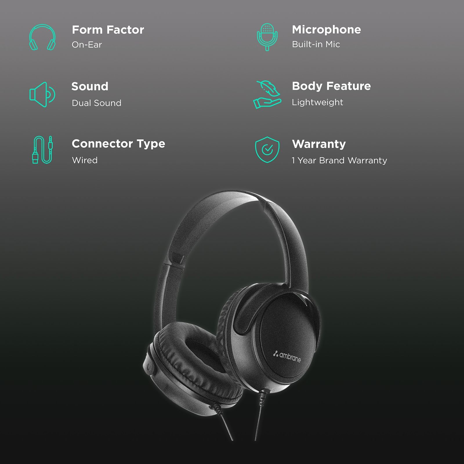 ambrane HP100 FGHP000020 Wired Headphone with Mic (On Ear, Black) ambrane HP100 FGHP000020 Wired Headphone with Mic (On Ear, Black)_2