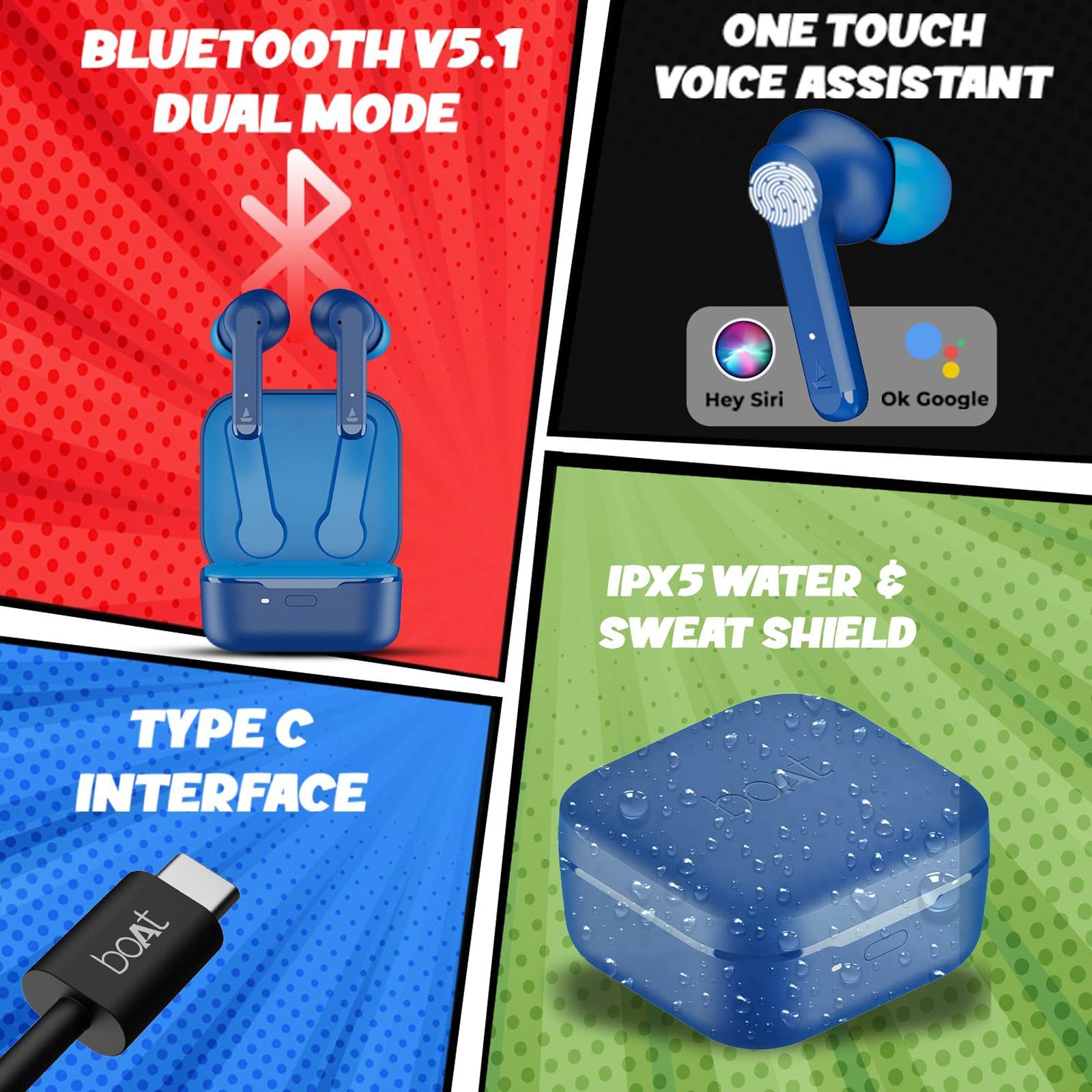 boAt Airdopes 458 TWS Earbuds with Environmental Noise Cancellation (IPX5 Water Resistant, ASAP Charge, Sport Blue) boAt Airdopes 458 TWS Earbuds with Environmental Noise Cancellation (IPX5 Water Resistant, ASAP Charge, Sport Blue)_8