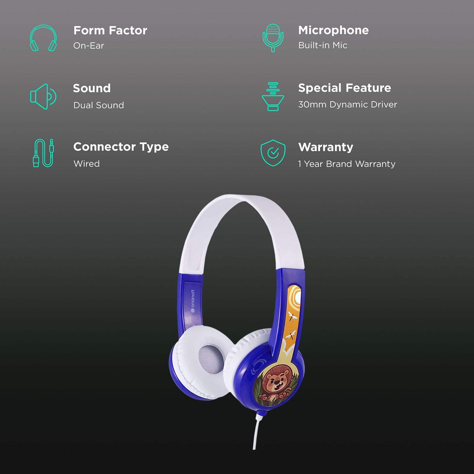 onanoff DiscoverFun Wired Headphone with Mic (On Ear, Blue)_2