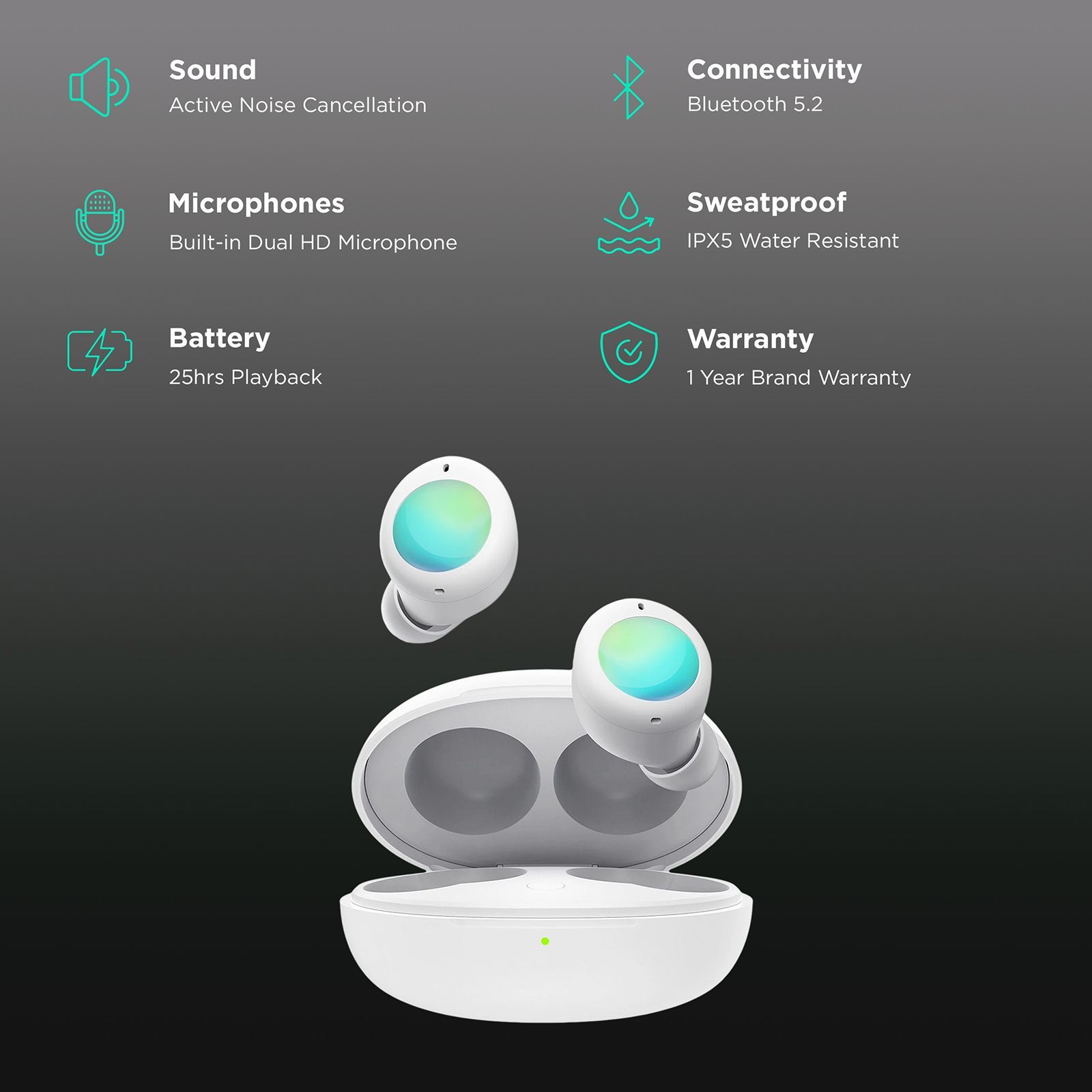 DIZO GoPods Neo TWS Earbuds with Active Noise Cancellation (IPX5 Water Resistant, 28 Hours Playback, White)_2