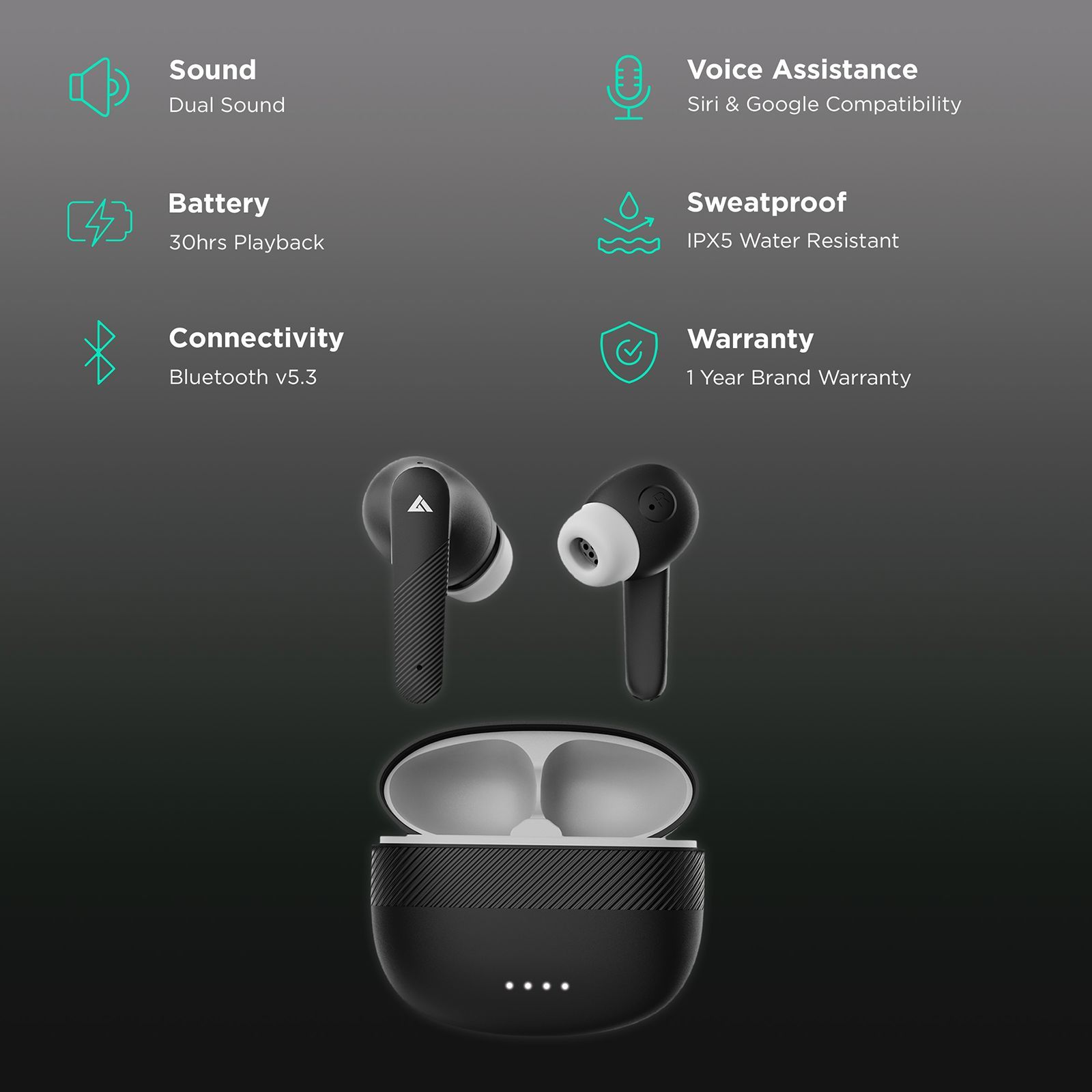 GOBOULT X60 TWS Earbuds with Active Noise Cancellation (IPX5 Water Resistant, Zen Quad Mic, Black)_2