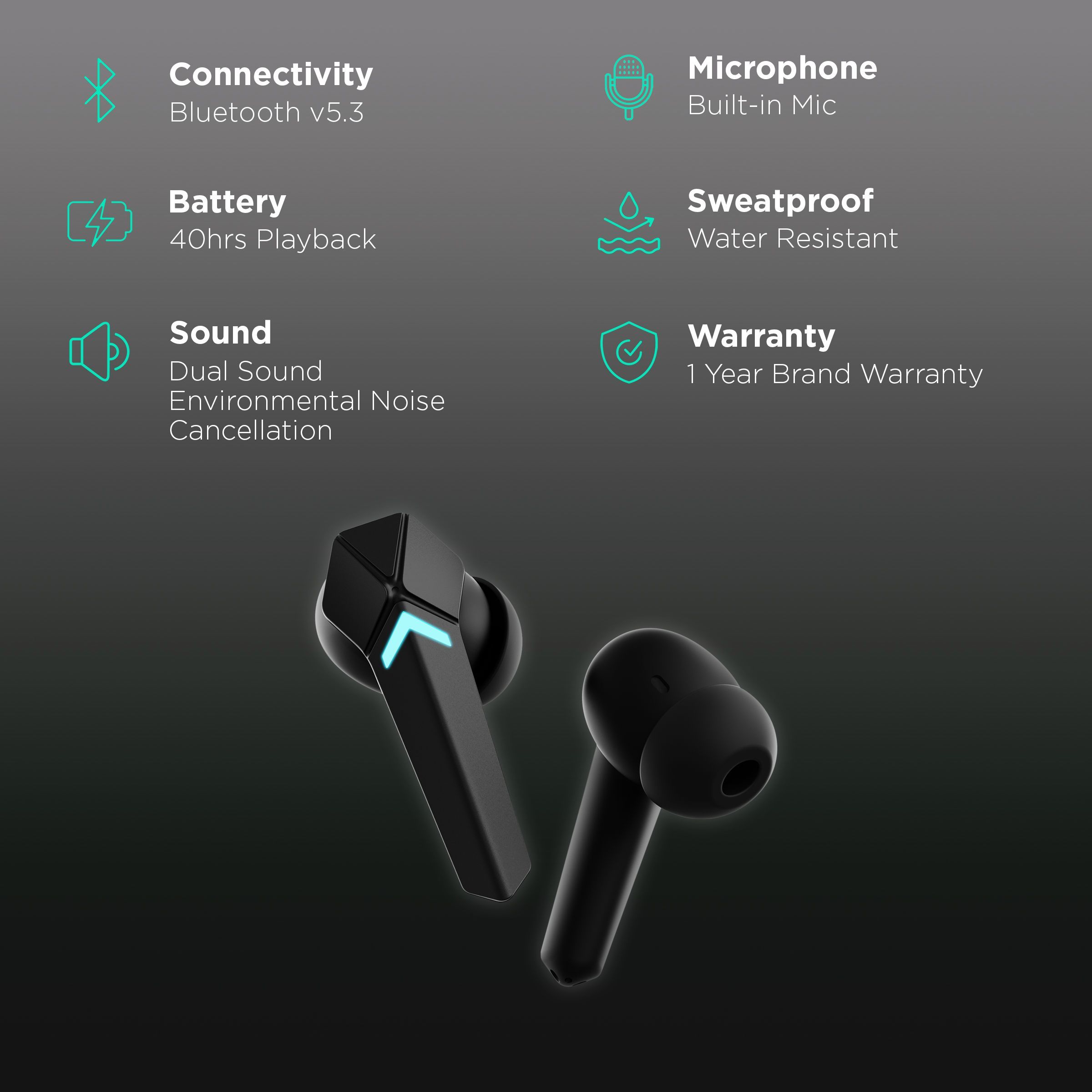 GOBOULT Ammo TWS Earbuds with Environmental Noise Cancellation (IPX5 Water Resistant, Mega Drivers, Black) GOBOULT Ammo TWS Earbuds with Environmental Noise Cancellation (IPX5 Water Resistant, Mega Drivers, Black)_2