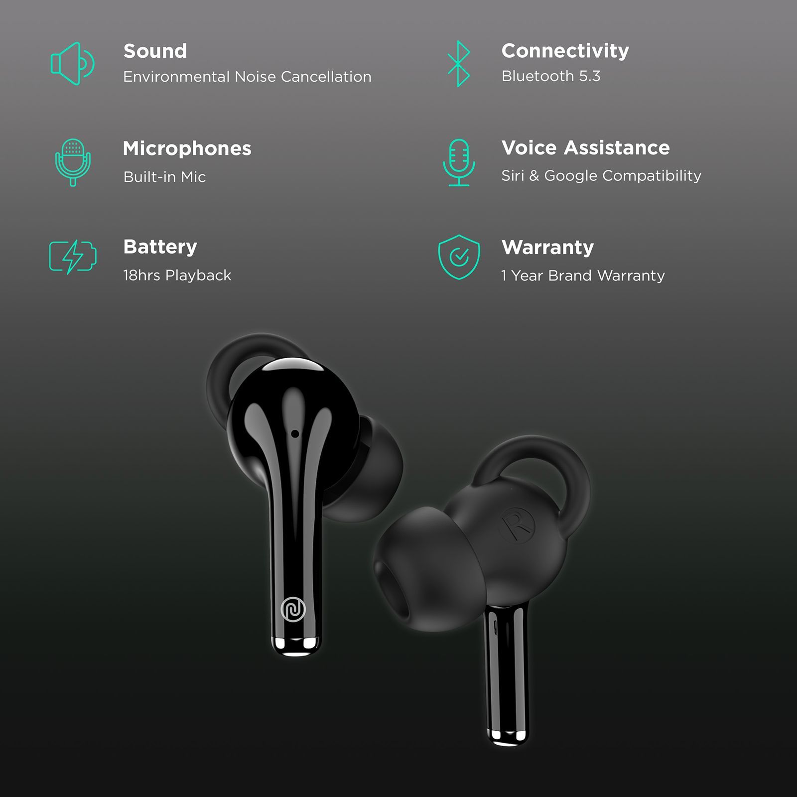 noise Bare Buds TWS Earbuds with Environmental Noise Cancellation (IPX5 Water Resistant, 9mm Speaker Driver, Bare Black)_2