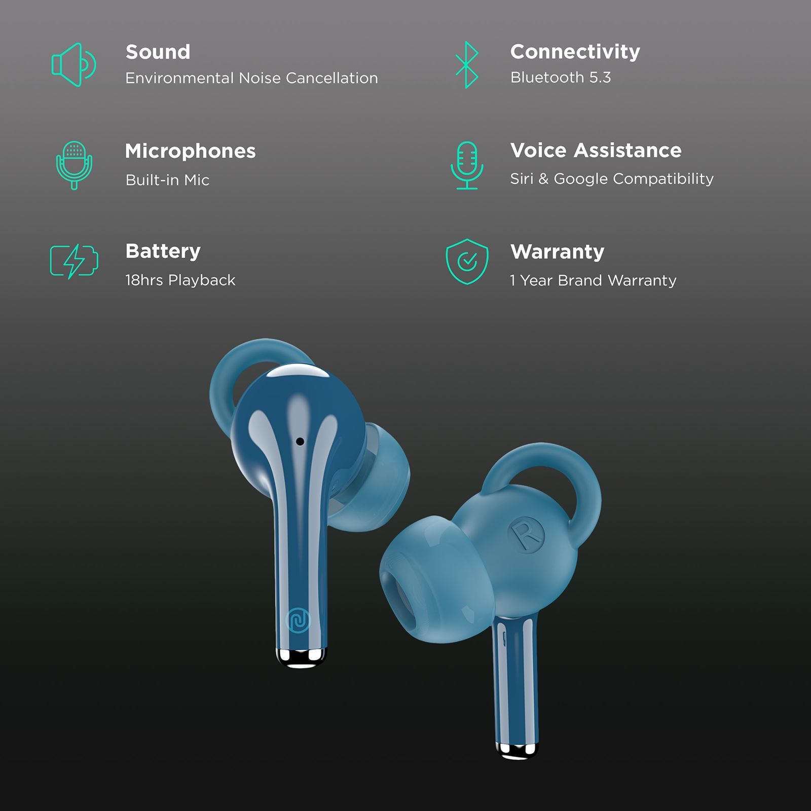 noise Bare Buds TWS Earbuds with Environmental Noise Cancellation (IPX5 Water Resistant, 9mm Speaker Driver, Bare Blue)_2