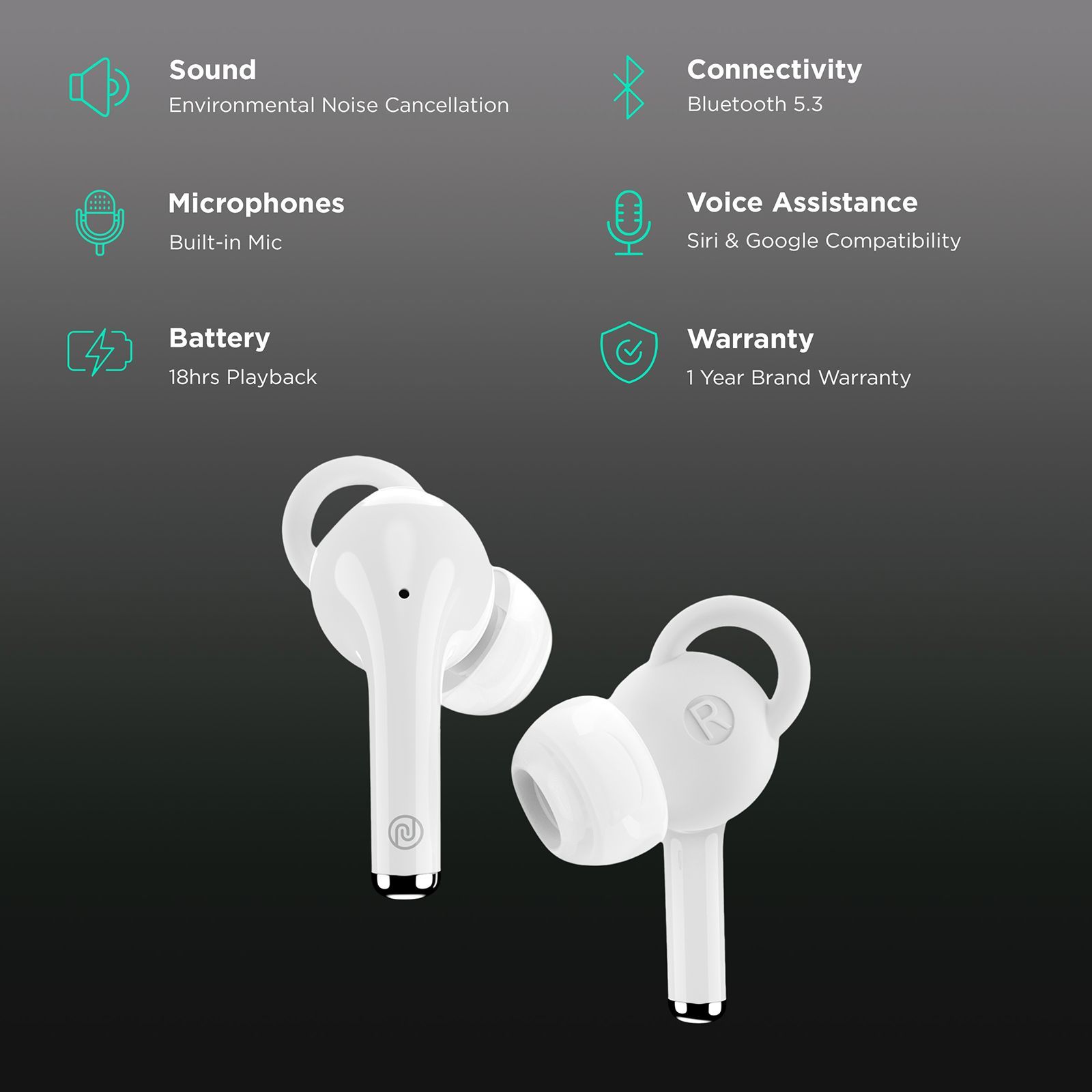 noise Bare Buds TWS Earbuds with Environmental Noise Cancellation (IPX5 Water Resistant, 9mm Speaker Driver, Bare White)_2