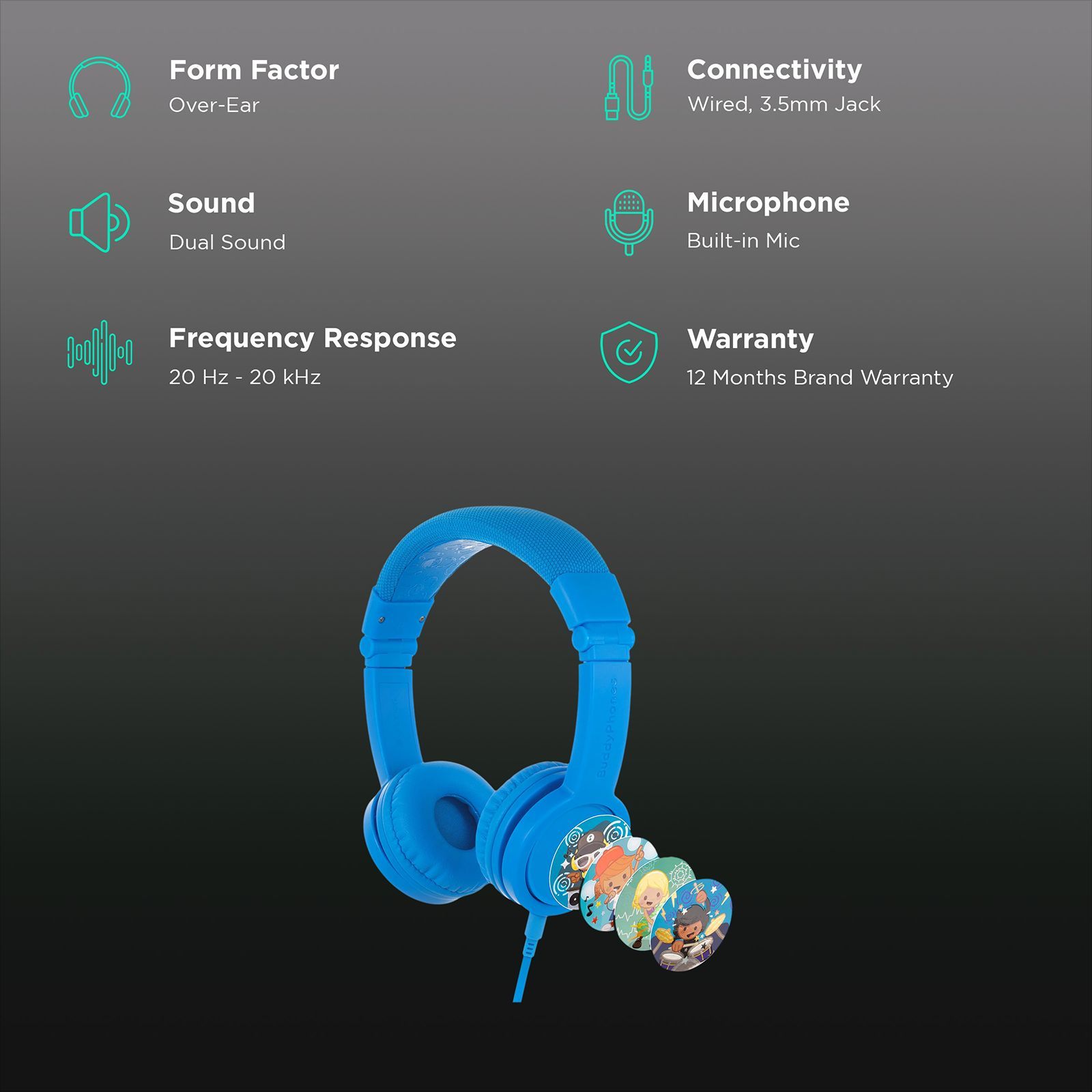 onanoff BuddyPhones Explore Plus Wired Headphone with Mic (Over Ear, Cool Blue)_2