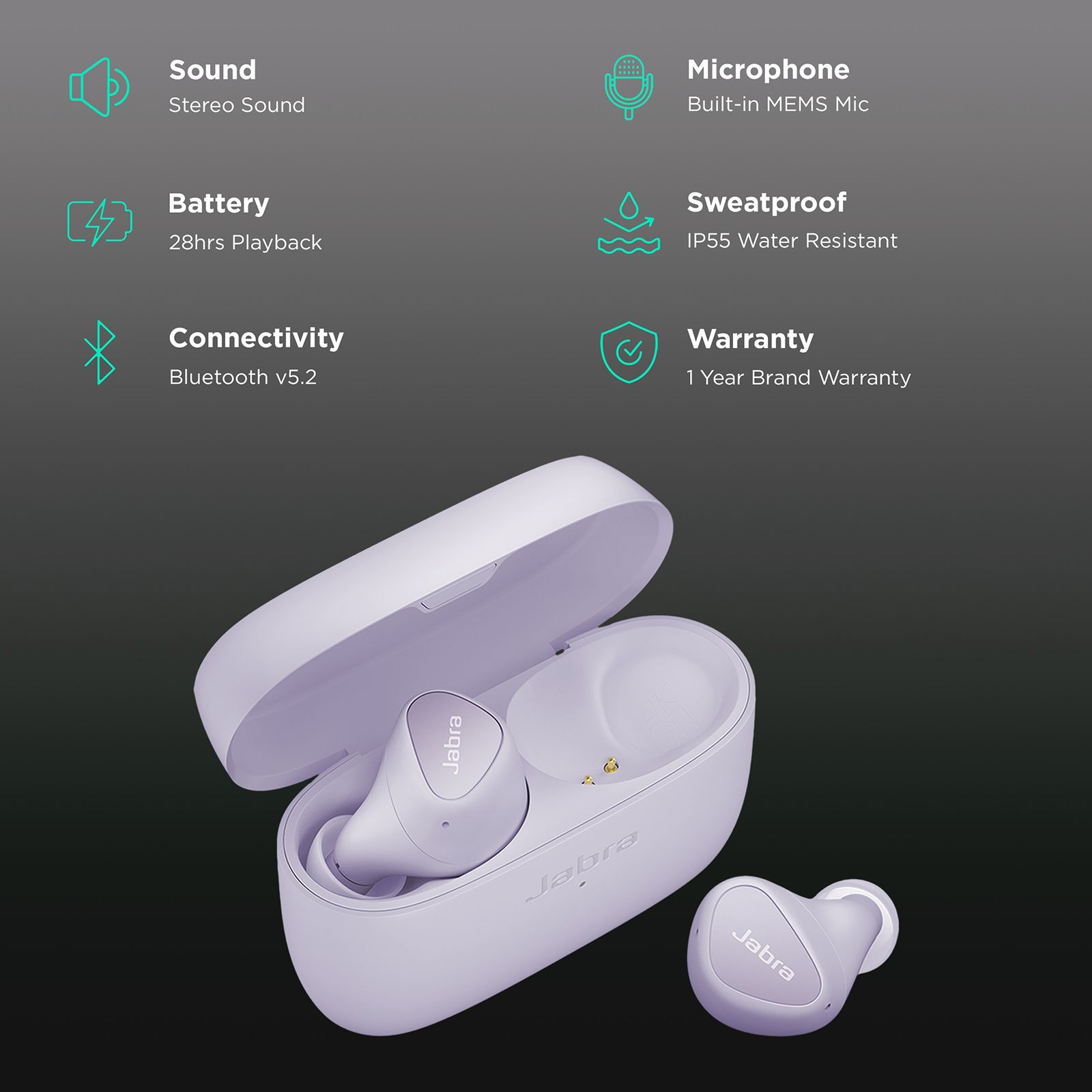 Jabra Elite 4 TWS Earbuds with Active Noise Cancellation (IP55 Water Resistant, Voice Assistant Enabled, Lilac)_2