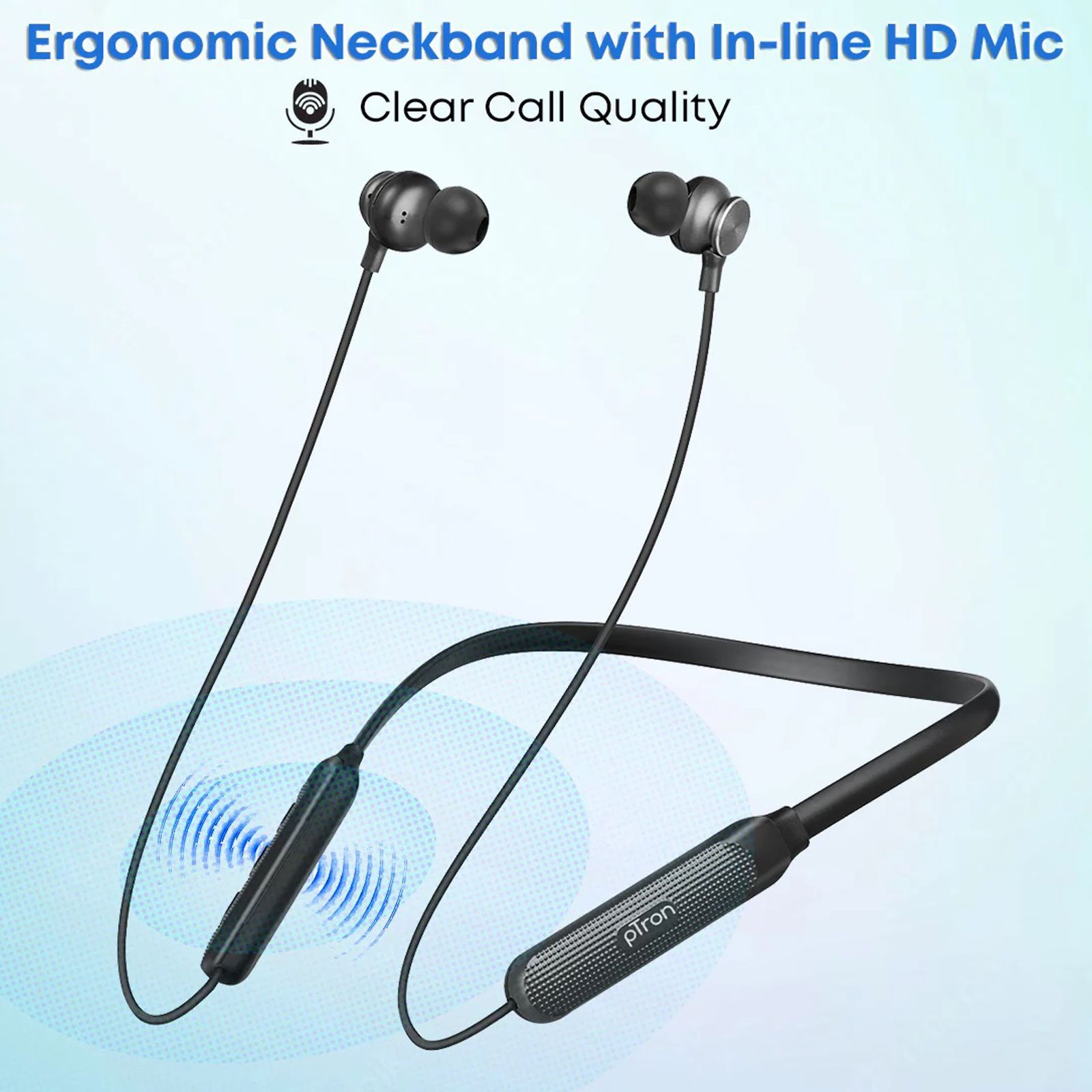 pTron InTunes Classic Neckband with Passive Noise Cancellation (IPX4 Water Resistant, 13mm Drivers, Black)_5