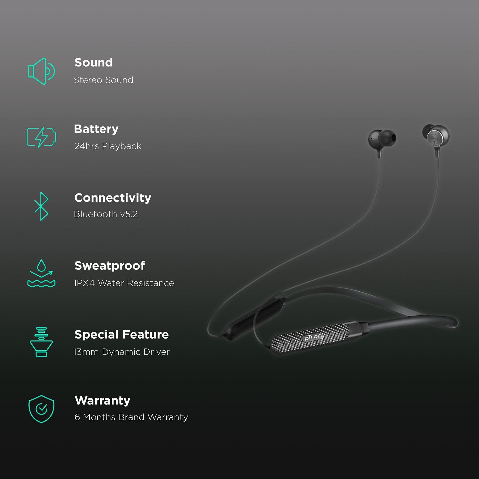 pTron InTunes Classic Neckband with Passive Noise Cancellation (IPX4 Water Resistant, 13mm Drivers, Black)_2