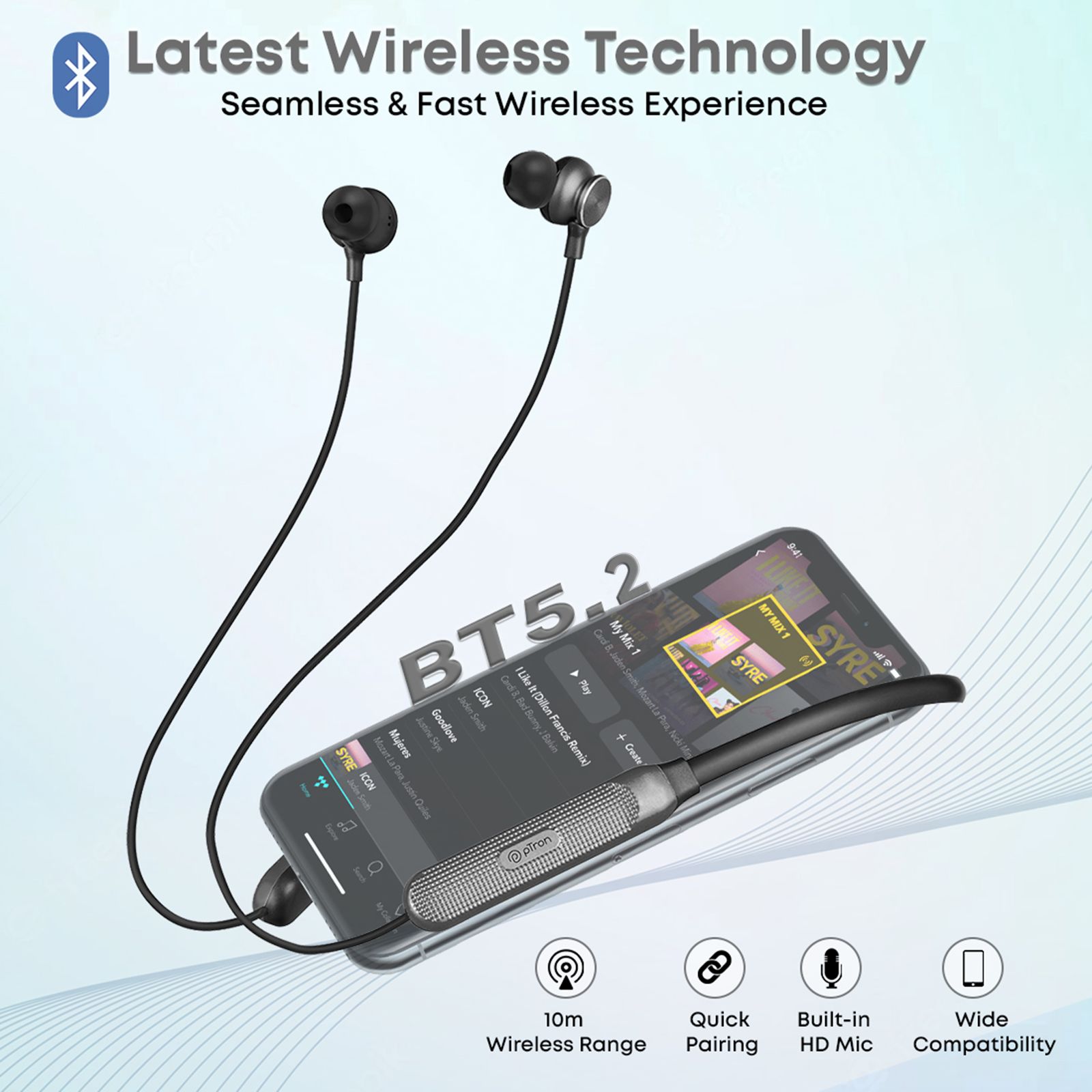 pTron InTunes Classic Neckband with Passive Noise Cancellation (Sweatproof, Upto 15 Hours Playtime, Black/Grey)_5