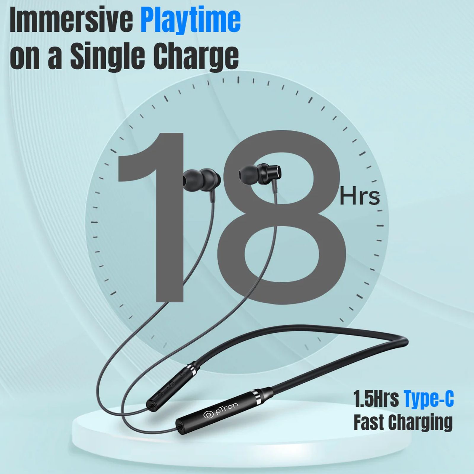 pTron InTunes Magic 140318713 Neckband with Passive Noise Cancellation (IPX4 Water Resistant, 10mm Drivers, Black)_3