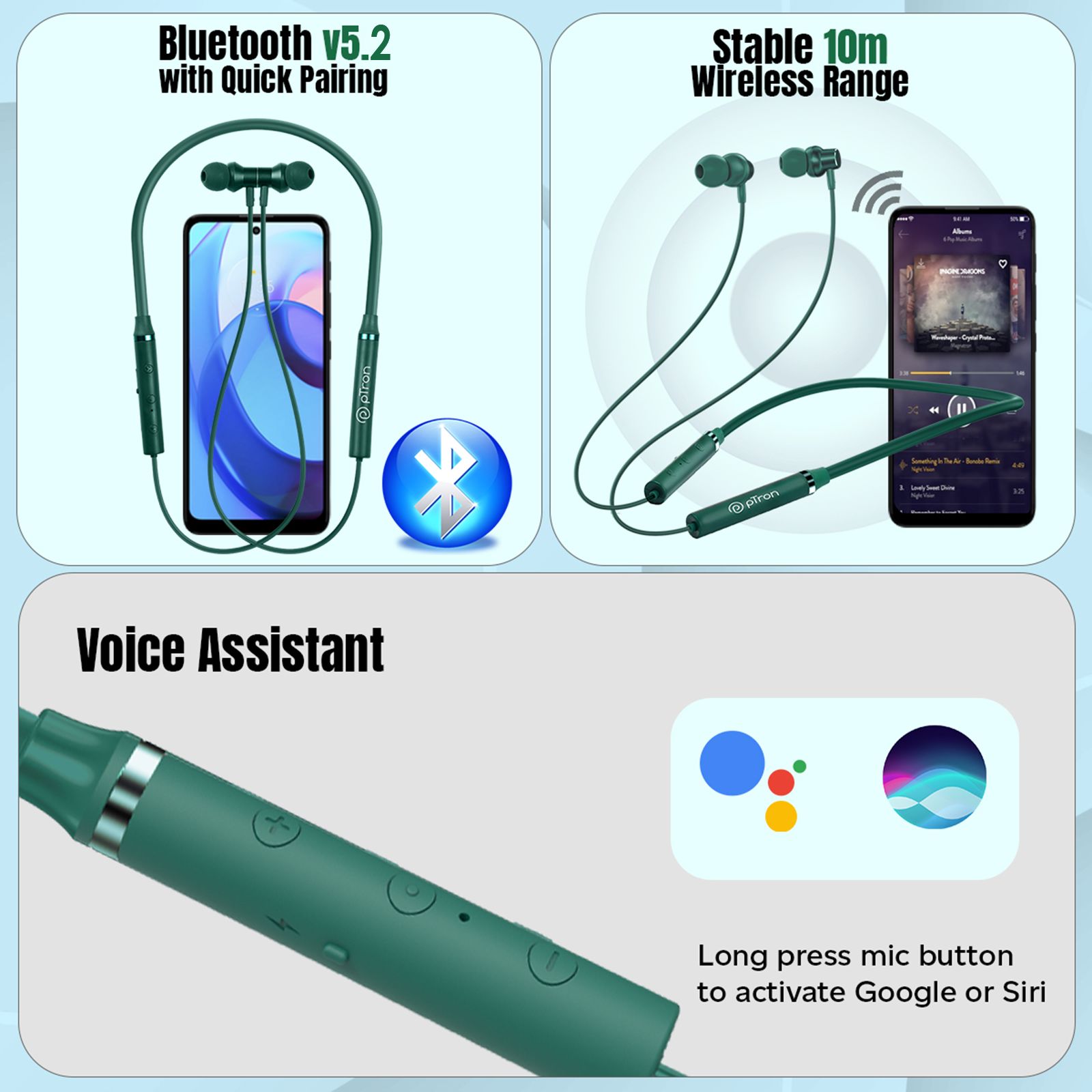 pTron InTunes Magic Neckband with Passive Noise Cancellation (IPX4 Water Resistant, 18 Hours Playtime, Green) pTron InTunes Magic Neckband with Passive Noise Cancellation (IPX4 Water Resistant, 18 Hours Playtime, Green)_7