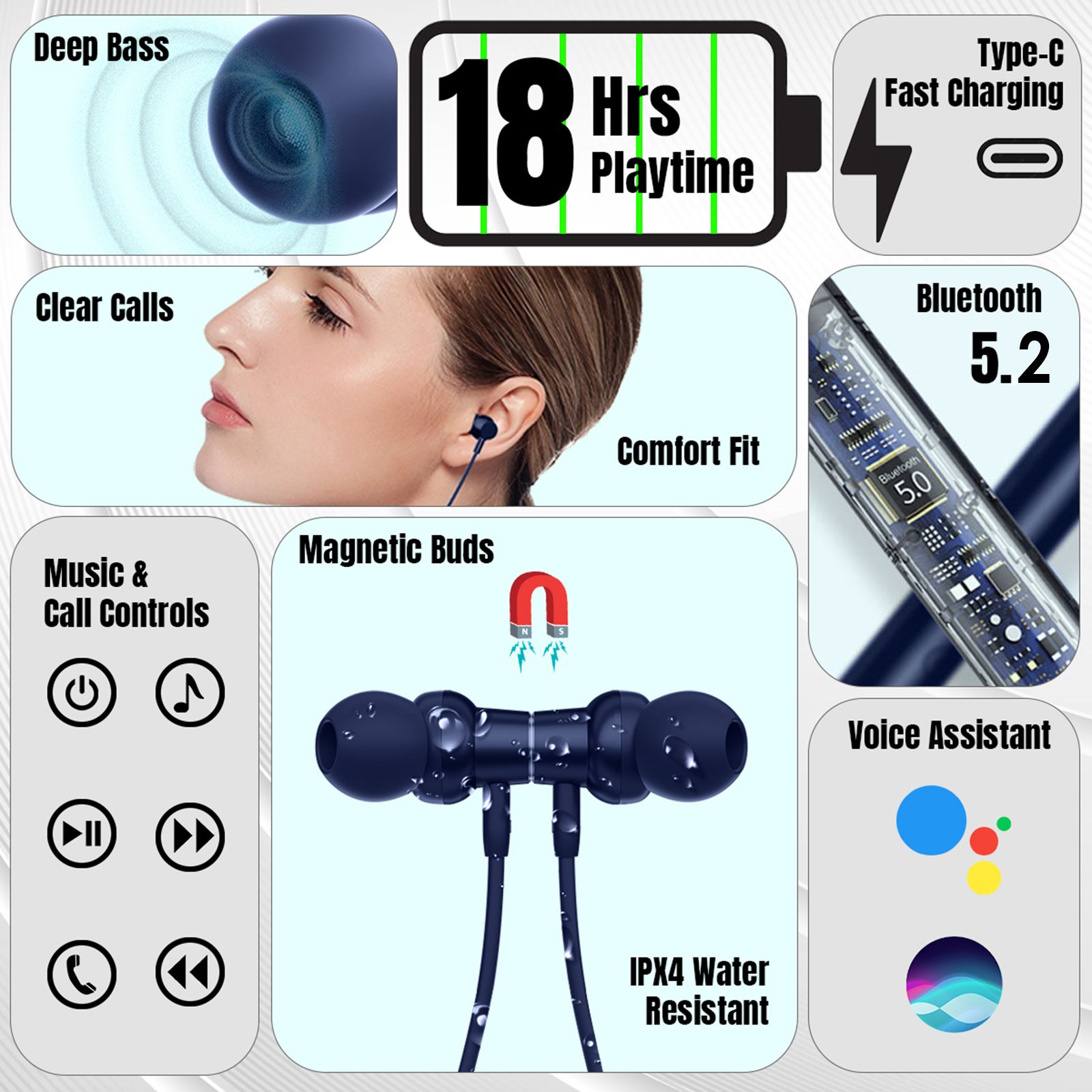 pTron InTunes Magic Neckband with Passive Noise Cancellation (IPX4 Water Resistant, 18 Hours Playtime, Blue)_5