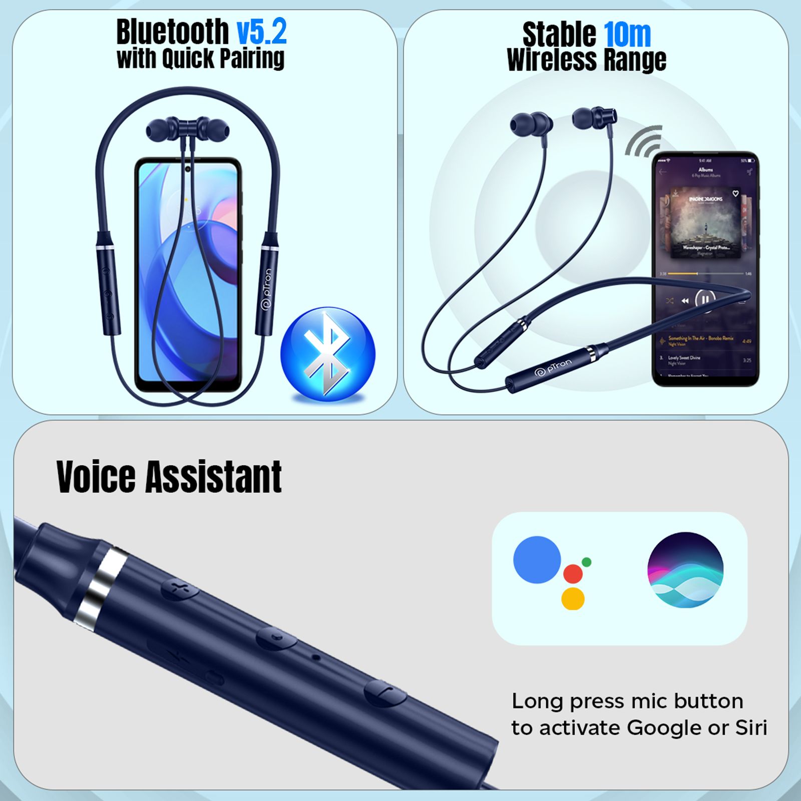 pTron InTunes Magic Neckband with Passive Noise Cancellation (IPX4 Water Resistant, 18 Hours Playtime, Blue)_3