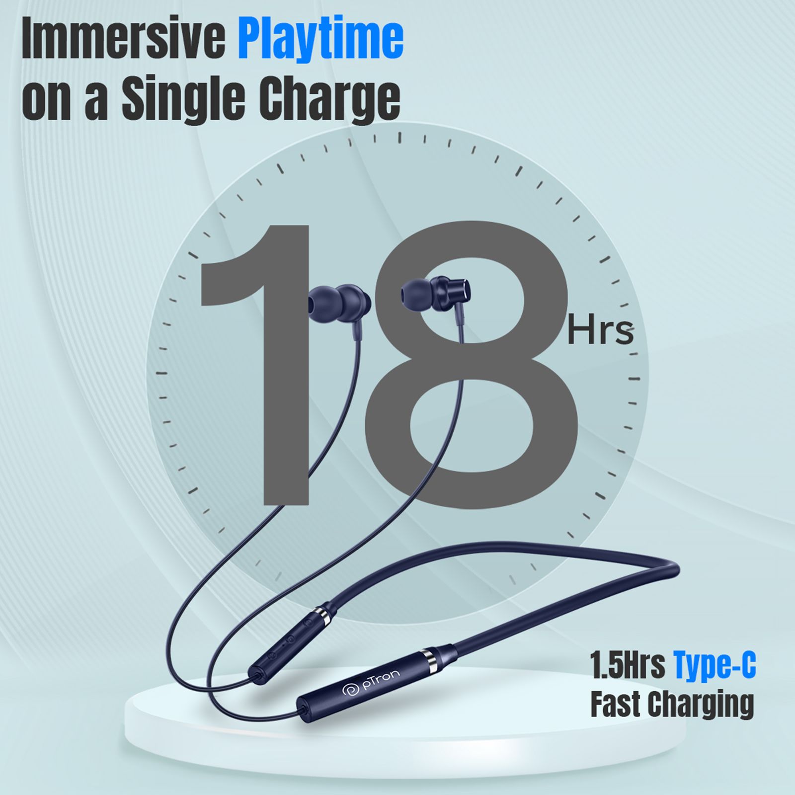 pTron InTunes Magic Neckband with Passive Noise Cancellation (IPX4 Water Resistant, 18 Hours Playtime, Blue)_4
