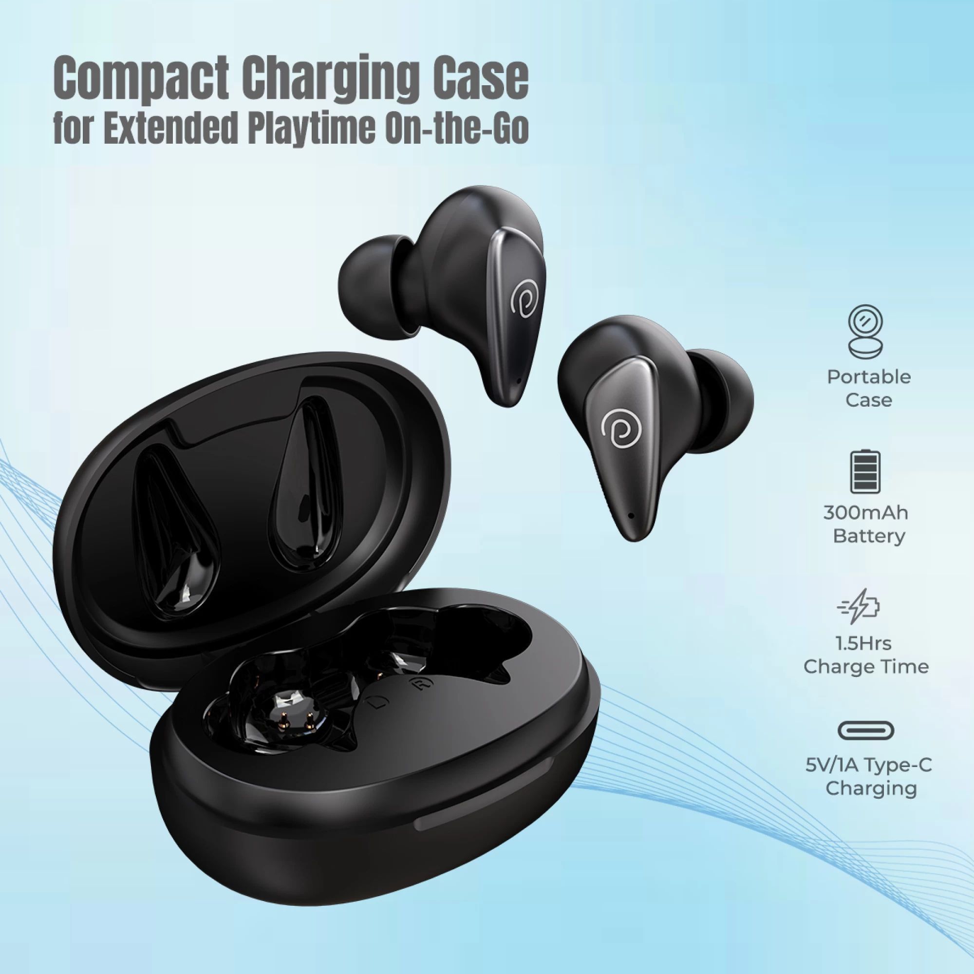 pTron Bassbuds Verse 140318592 TWS Earbuds with Environmental Noise Cancellation (IPX4 Water Resistant, Stereo Calls, Black)_5