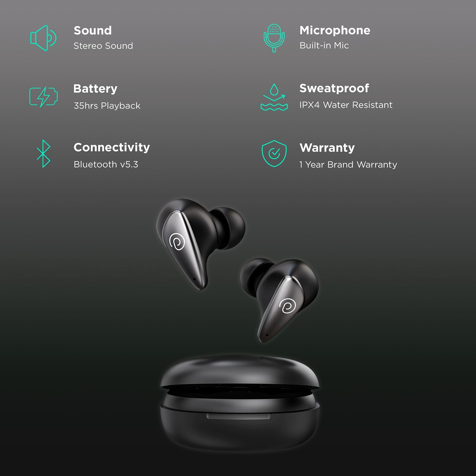 pTron Bassbuds Verse 140318592 TWS Earbuds with Environmental Noise Cancellation (IPX4 Water Resistant, Stereo Calls, Black)_2