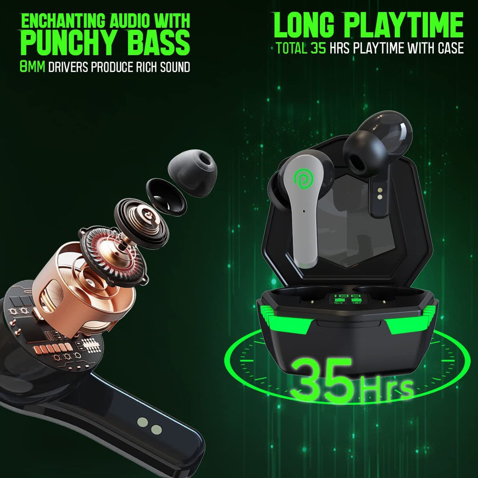 pTron Bassbuds Rush 140318555 TWS Earbuds with Environmental Noise Cancellation (IPX4 Water Resistant, Stereo Calls, Black)_4