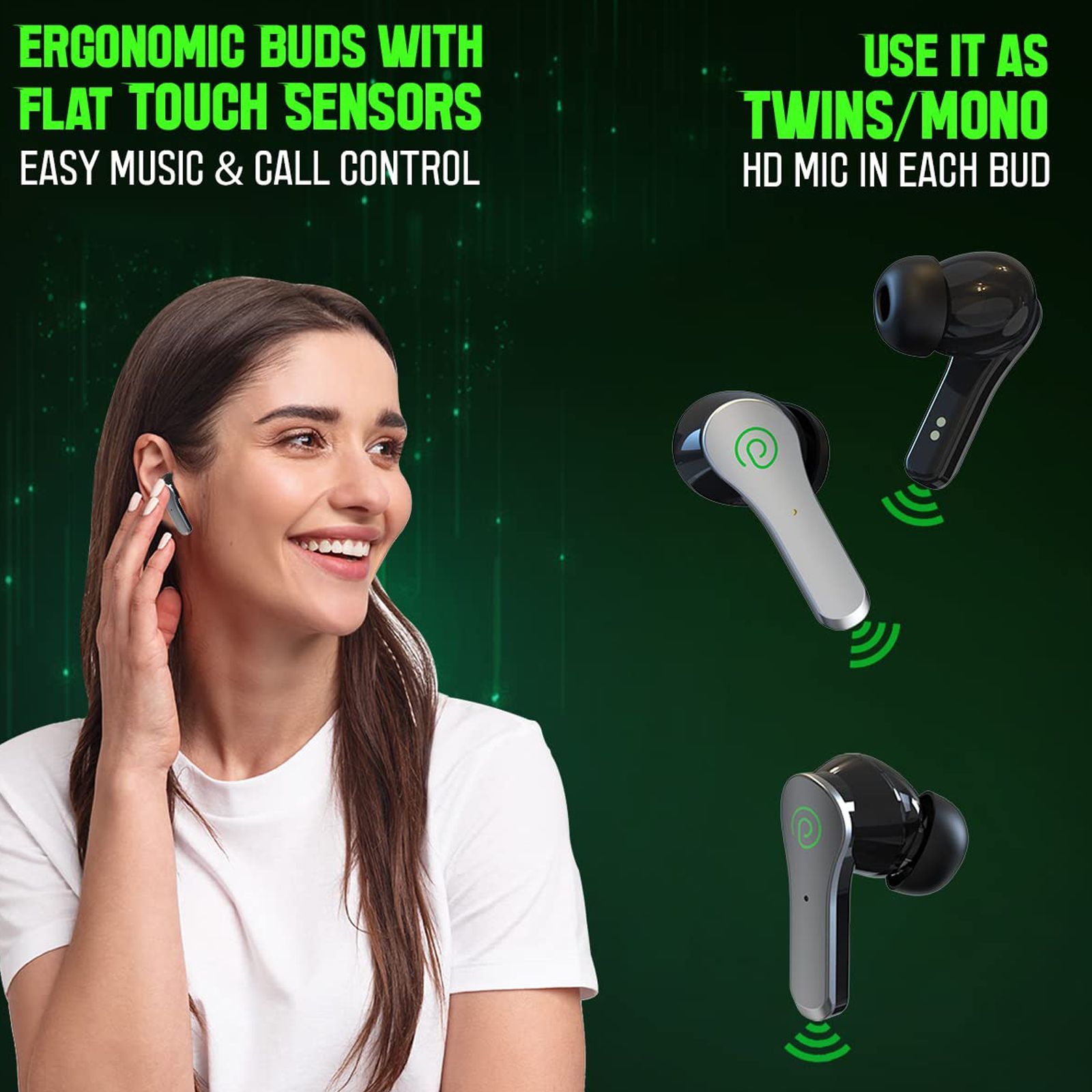 pTron Bassbuds Rush 140318555 TWS Earbuds with Environmental Noise Cancellation (IPX4 Water Resistant, Stereo Calls, Black)_5