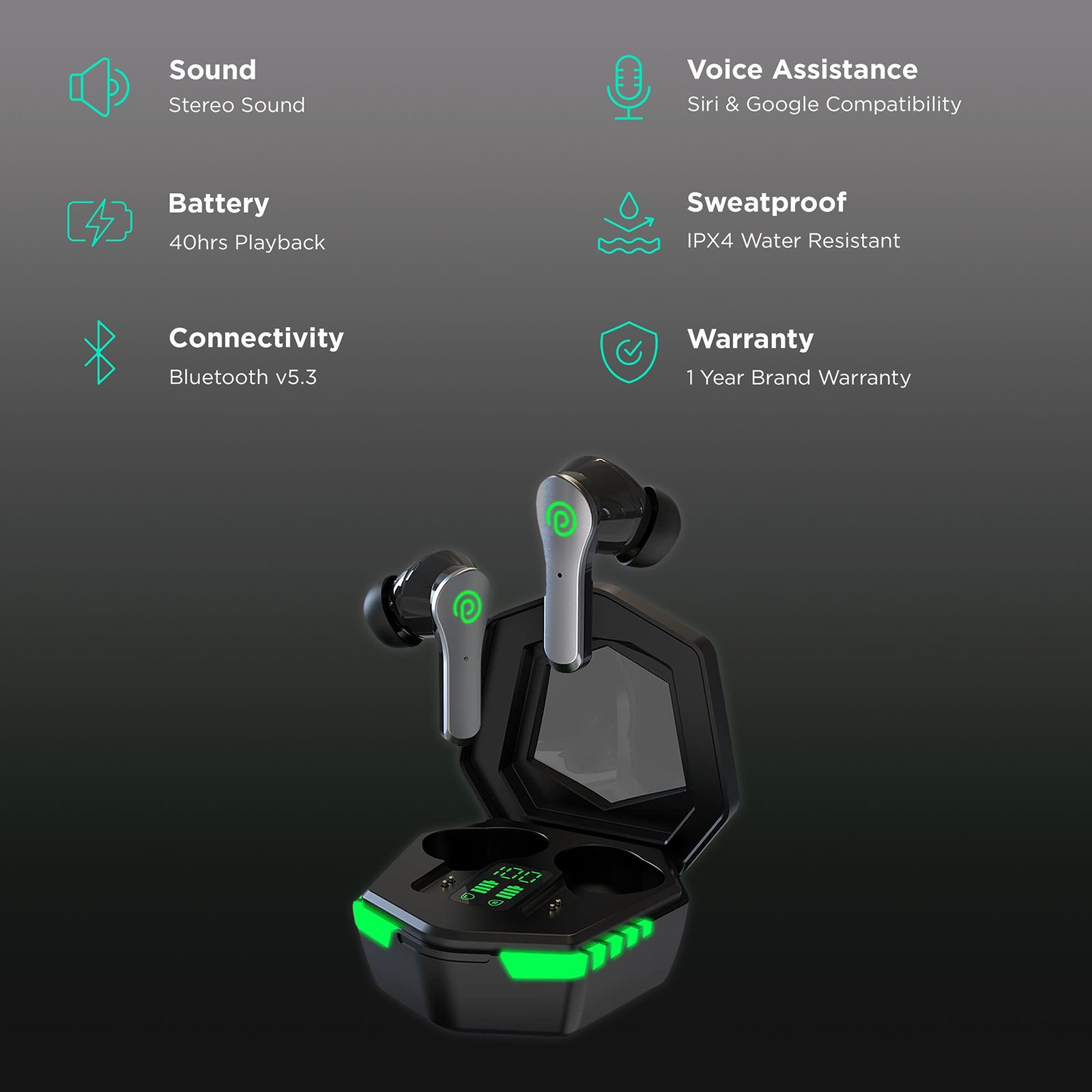 pTron Bassbuds Rush 140318555 TWS Earbuds with Environmental Noise Cancellation (IPX4 Water Resistant, Stereo Calls, Black)_2