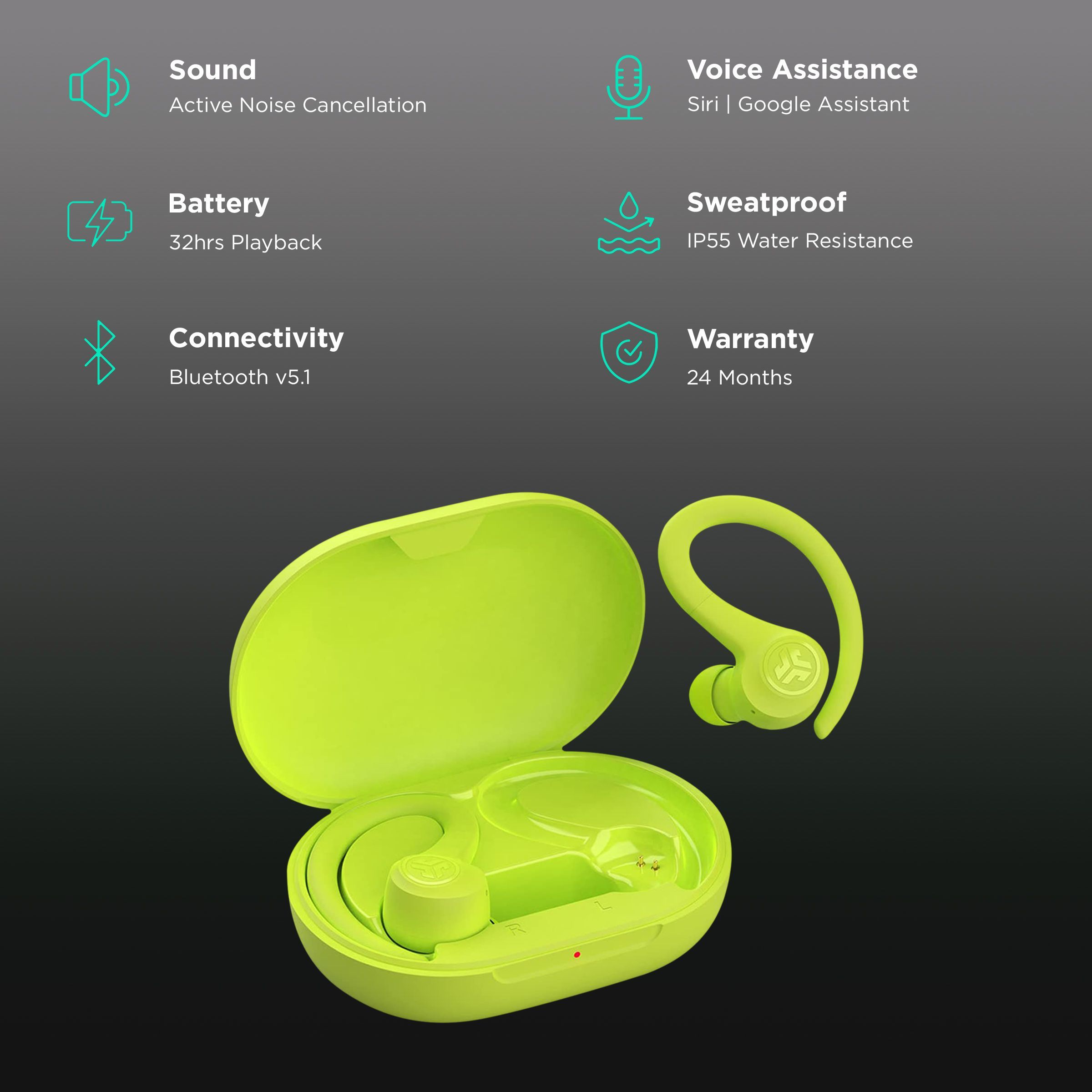 JLAB Go Air Sport TWS Earbuds with Active Noise Cancellation (IP55 Water Resistant, C3 Clear Calling, Yellow)_2