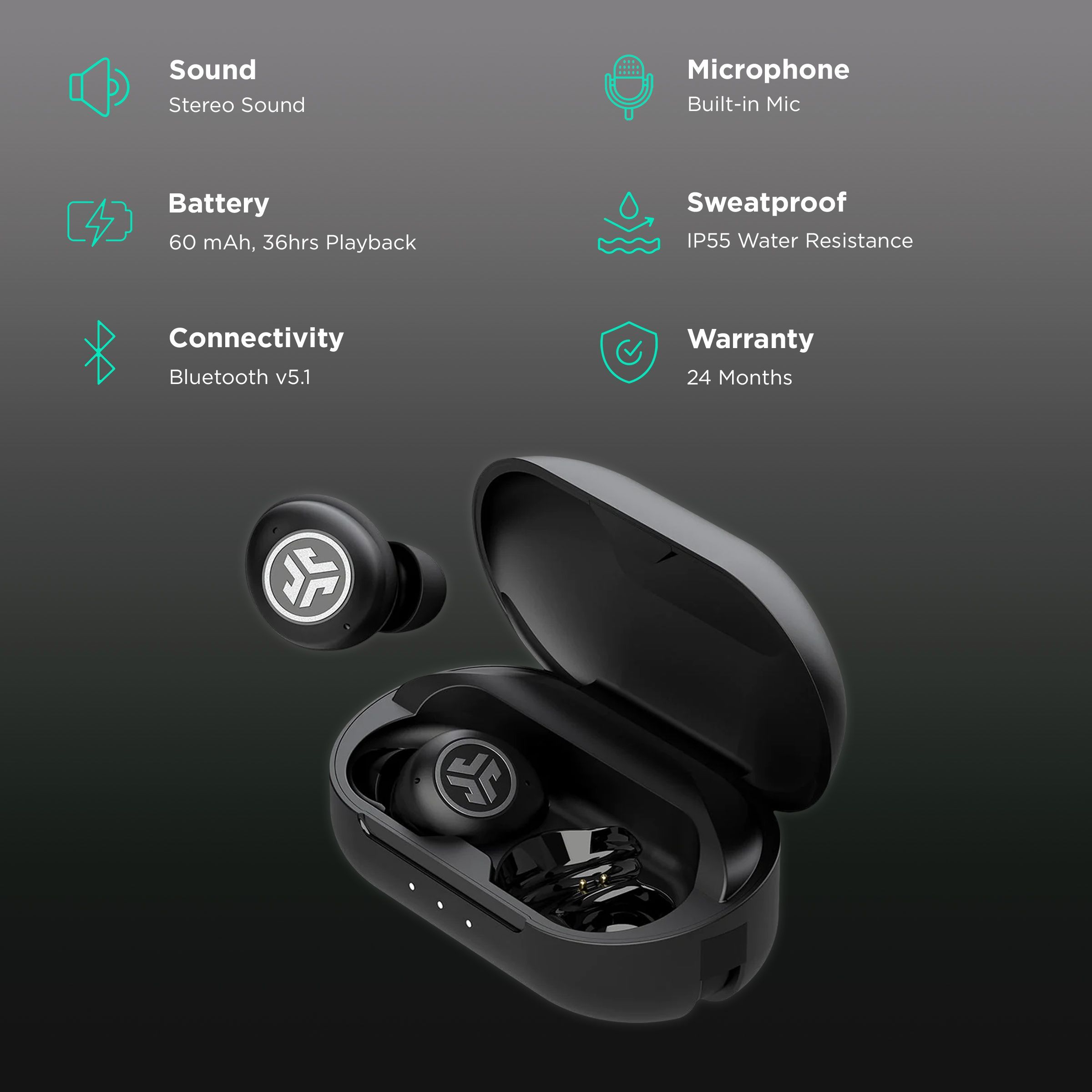 JLAB Jbuds Air Pro TWS Earbuds (IP55 Sweat Proof, 36 Plus Hours Playback, Black)_2