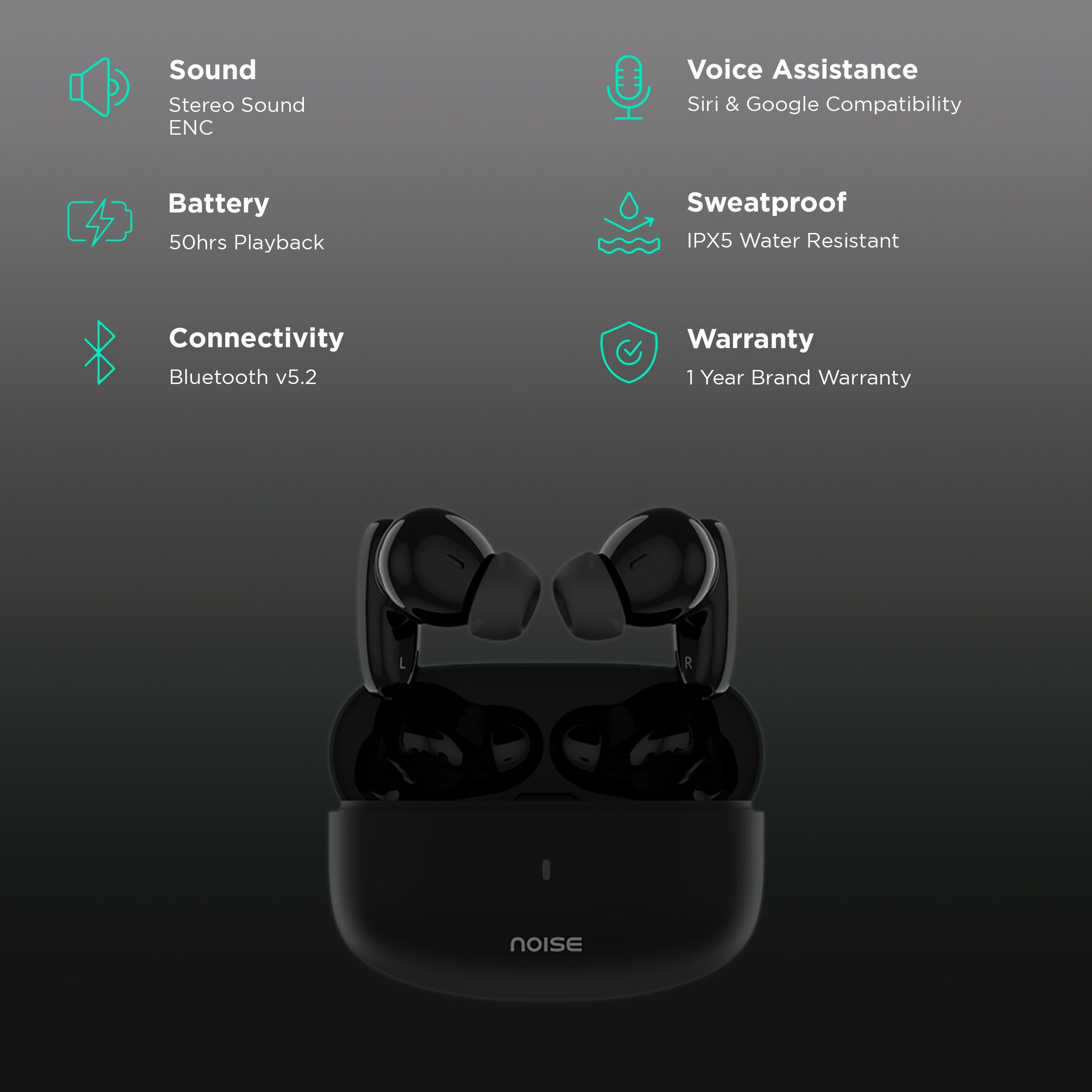 noise Buds Connect TWS Earbuds with Environmental Noise Cancellation (IPX5 Water Resistant, Hands Free Calling, Carbon Black)_2