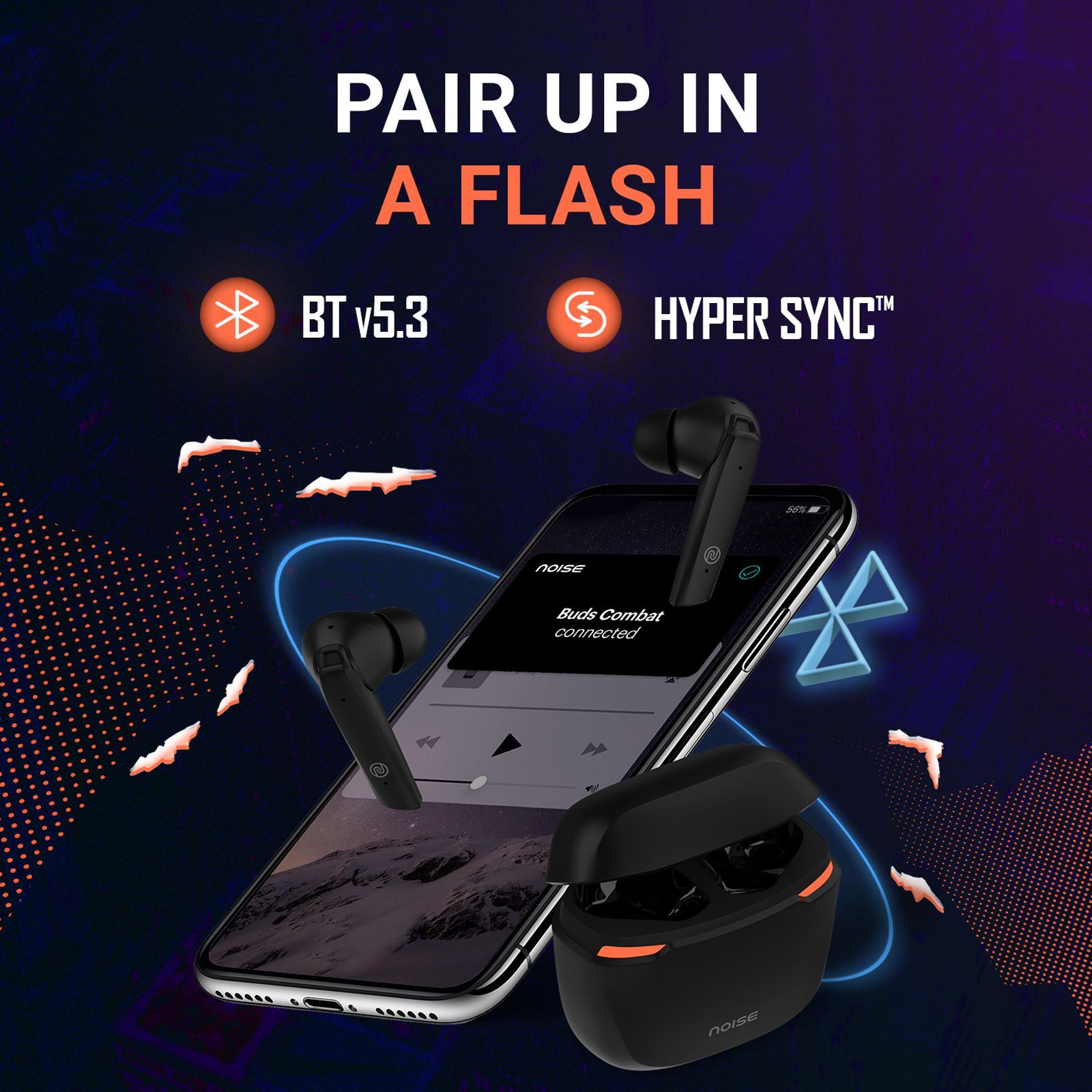 noise Buds Combat TWS Earbuds with Environmental Noise Cancellation (IPX5 Water Resistant, Insta Charge, Stealth Black)_7