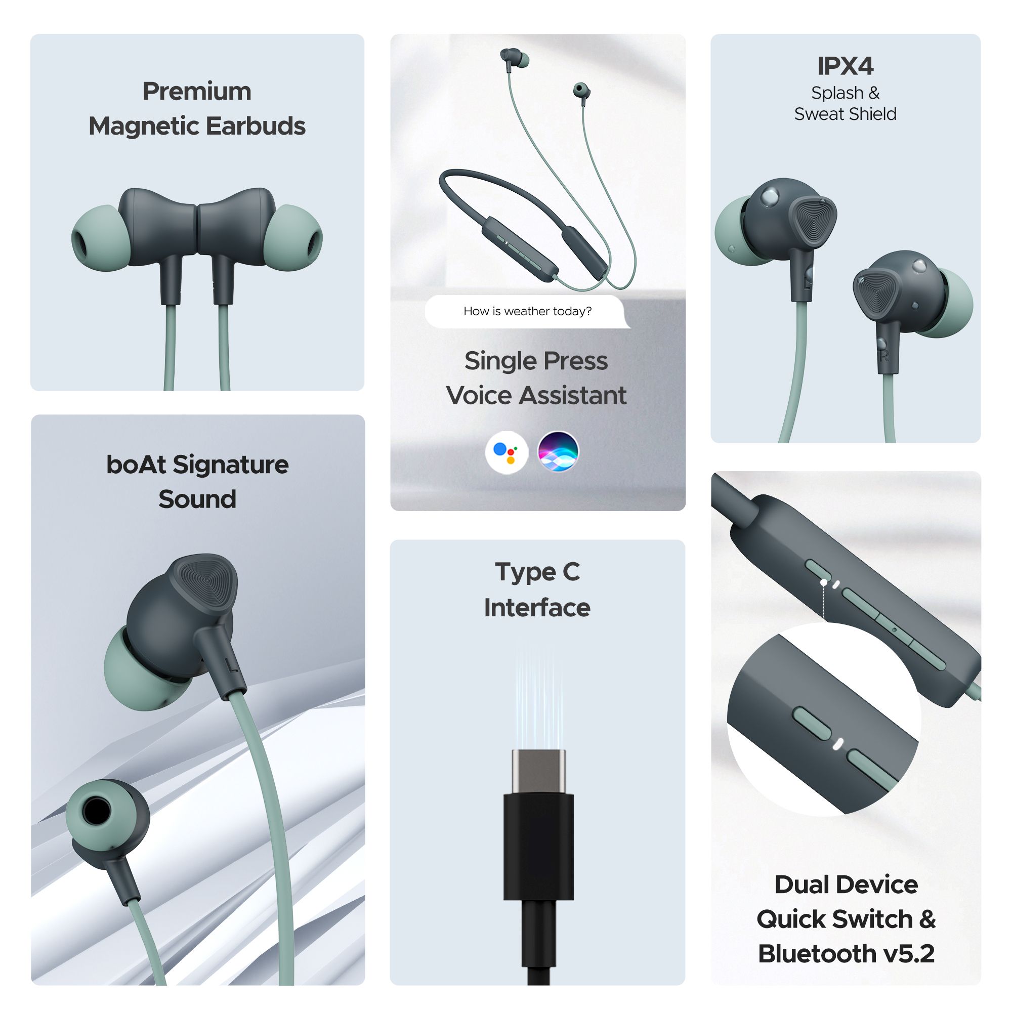 boAt Rockerz Enticer Neckband with Environmental Noise Cancellation (IPX4 Splash & Sweat Resistant, Beast Mode, Smoky Cyan)_6