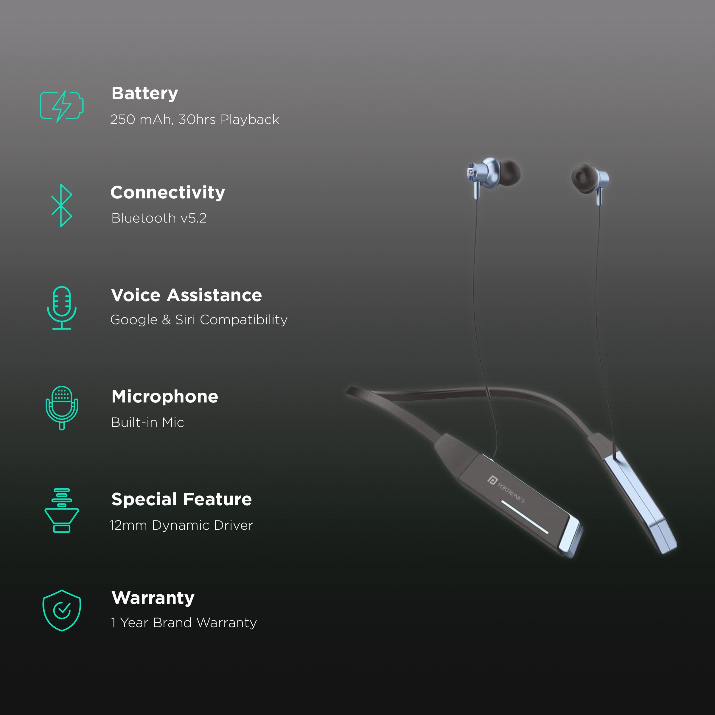 PORTRONICS Harmonics Z2 POR 1721 Neckband with Environmental Noise Cancellation (HD Stereo Bass, Sky Blue) PORTRONICS Harmonics Z2 POR 1721 Neckband with Environmental Noise Cancellation (HD Stereo Bass, Sky Blue)_2