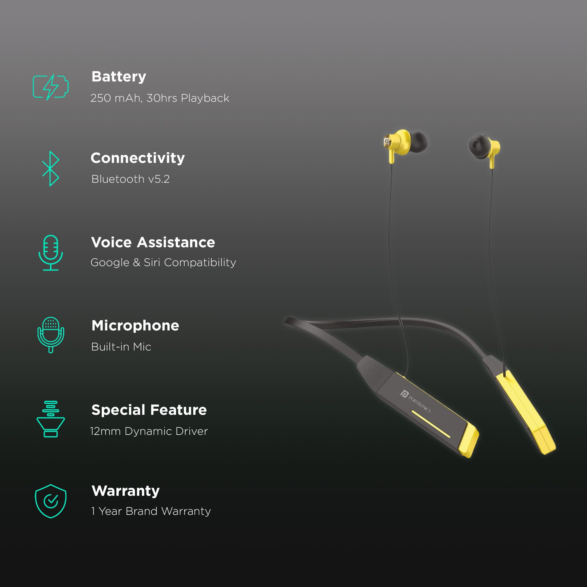 PORTRONICS Harmonics Z2 POR 1722 Neckband with Environmental Noise Cancellation (HD Stereo Bass, Yellow)_2