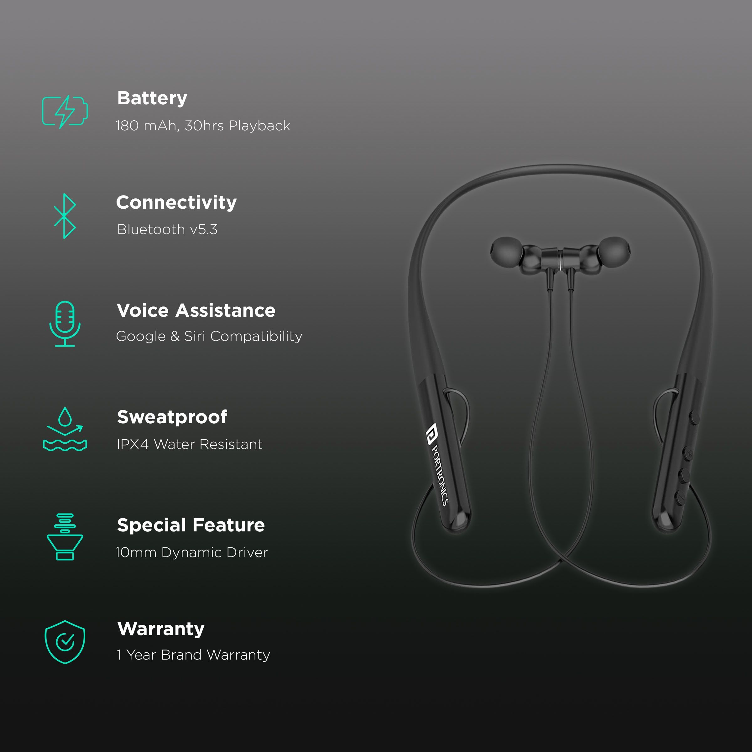 PORTRONICS Harmonics Z4 Neckband (IPX4 Water Resistant, Game Mode, Black) PORTRONICS Harmonics Z4 Neckband (IPX4 Water Resistant, Game Mode, Black)_2