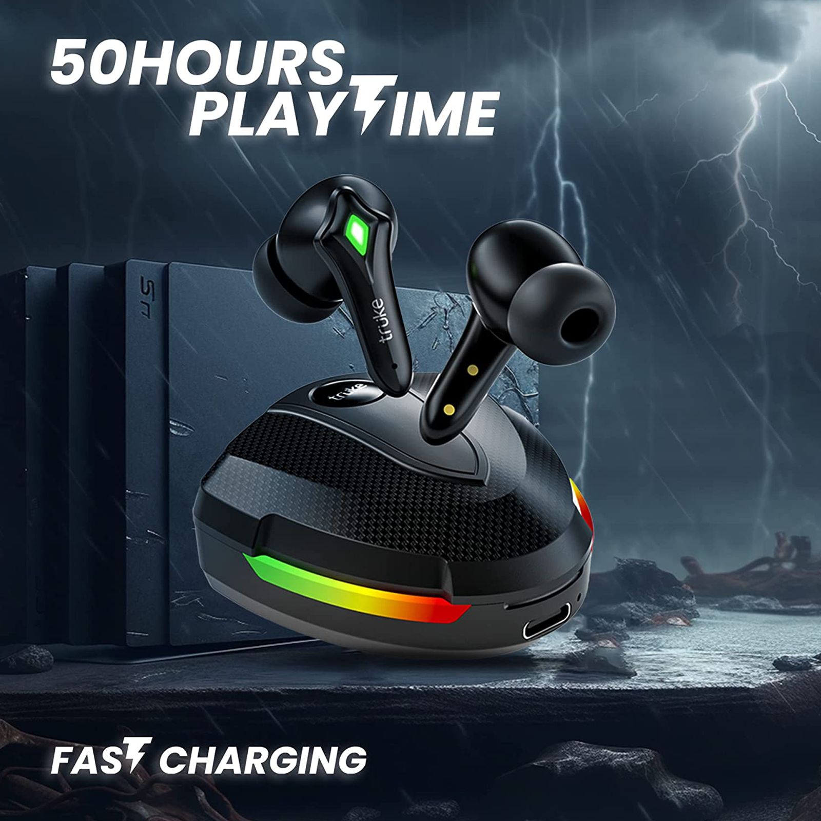 truke BTG Storm B141 TWS Earbuds with Environmental Noise Cancellation (IPX5 Water Resistant, Fast Charging, Black)_7