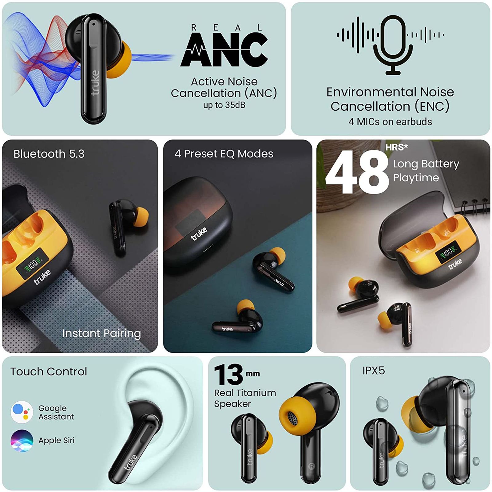 truke Buds Vibe F220 TWS Earbuds with Active Noise Cancellation (IPX5 Water Resistant, Instant Pairing Technology, Yellow)_14