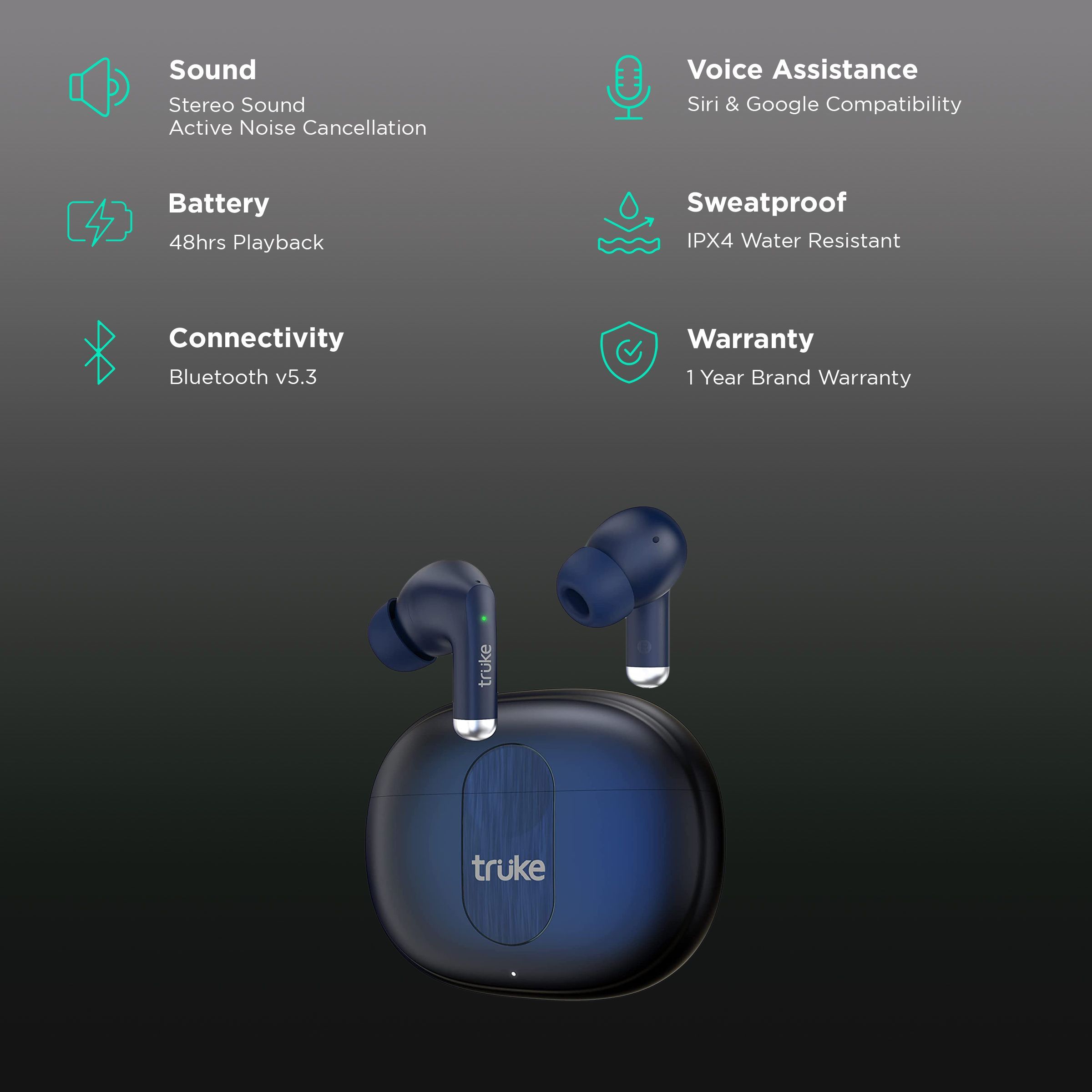 truke Buds A1 F61 TWS Earbuds with Active Noise Cancellation (IPX4 Water Resistant, Fast Charging, Blue)_2