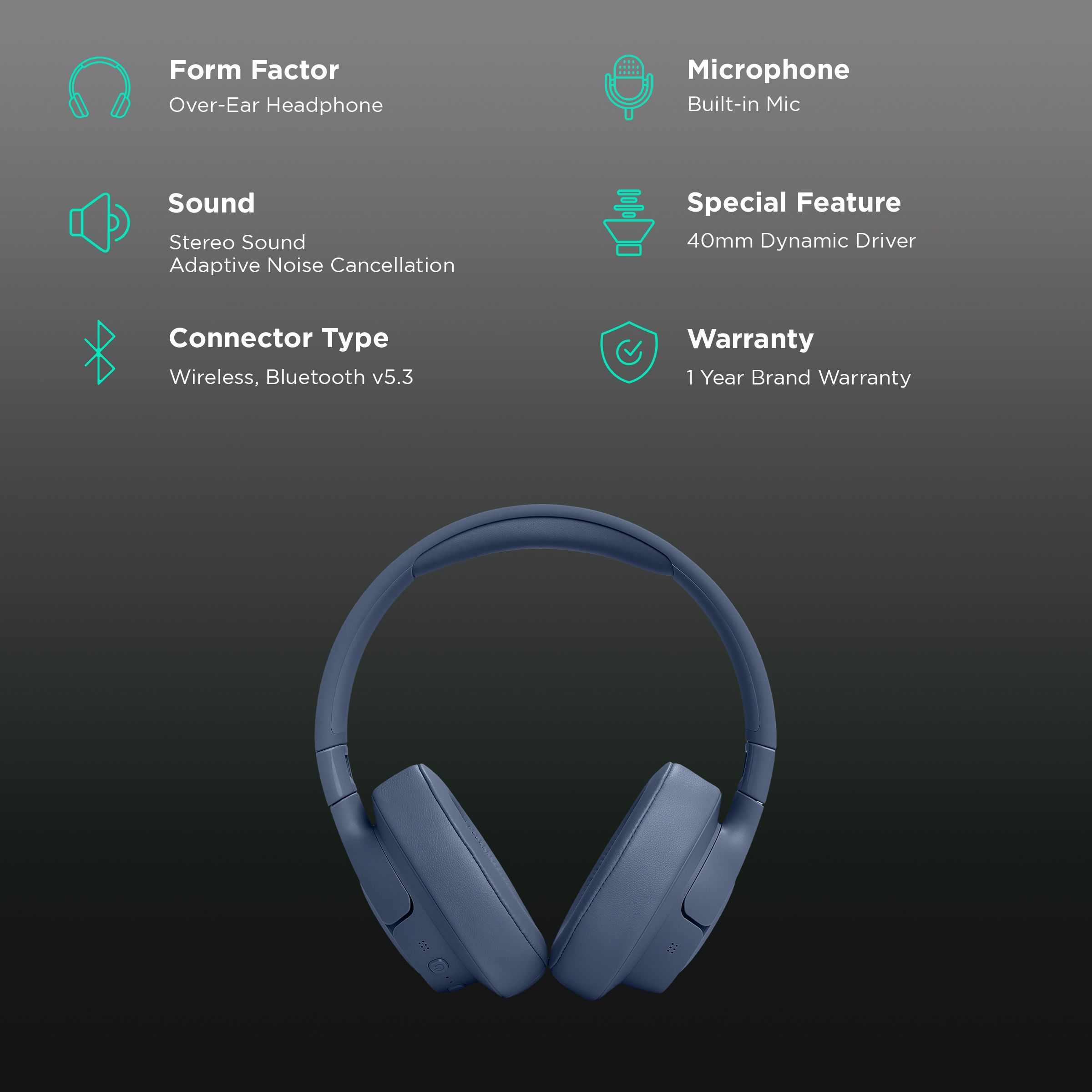 JBL Tune 770NC Bluetooth Headphone with Adaptive Noise Cancellation (Pure Bass Sound, Over Ear, Blue)_2