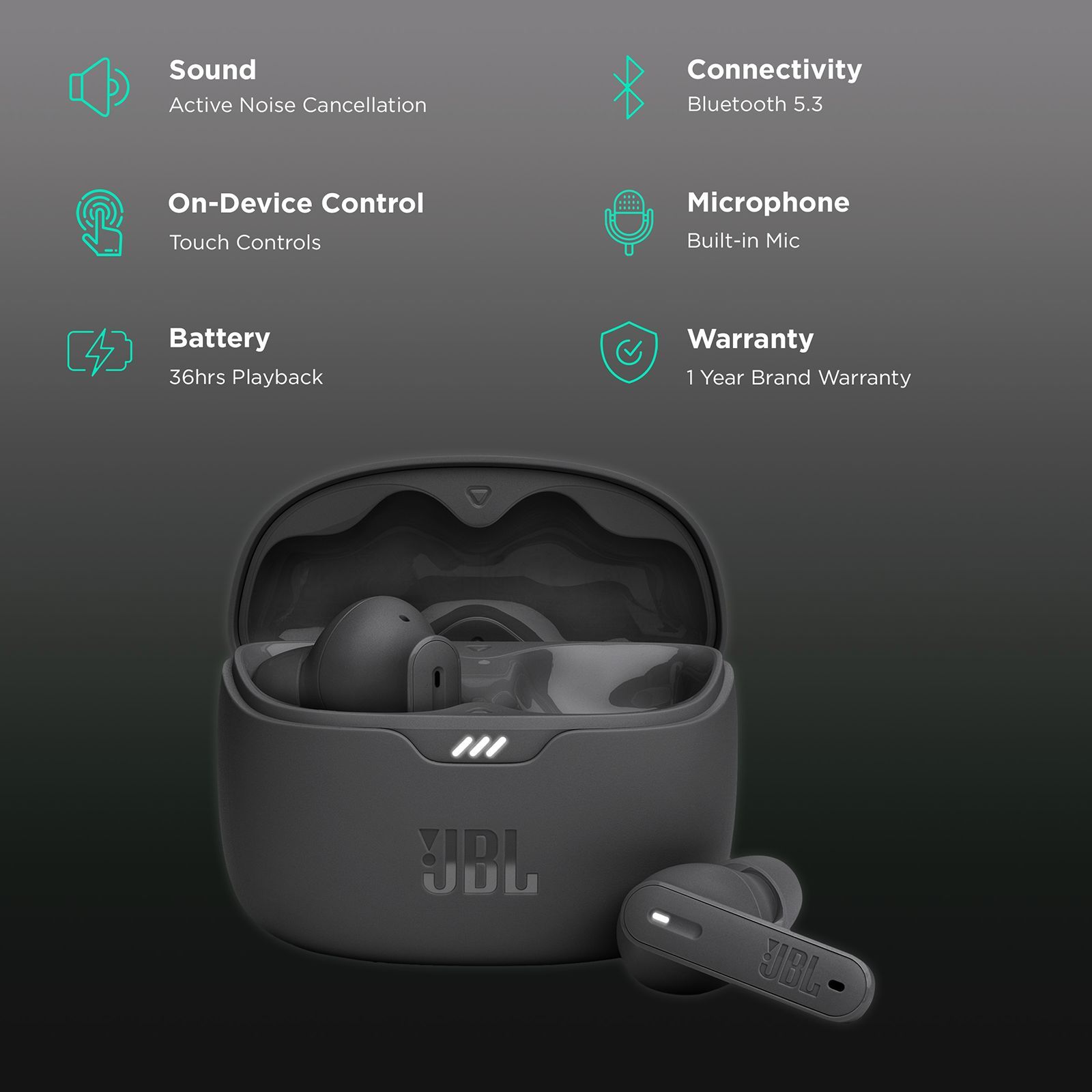 JBL Tune Beam TWS Earbuds with Active Noise Cancellation (IP54 Water Resistant, Fast Charge, Black) JBL Tune Beam TWS Earbuds with Active Noise Cancellation (IP54 Water Resistant, Fast Charge, Black)_2