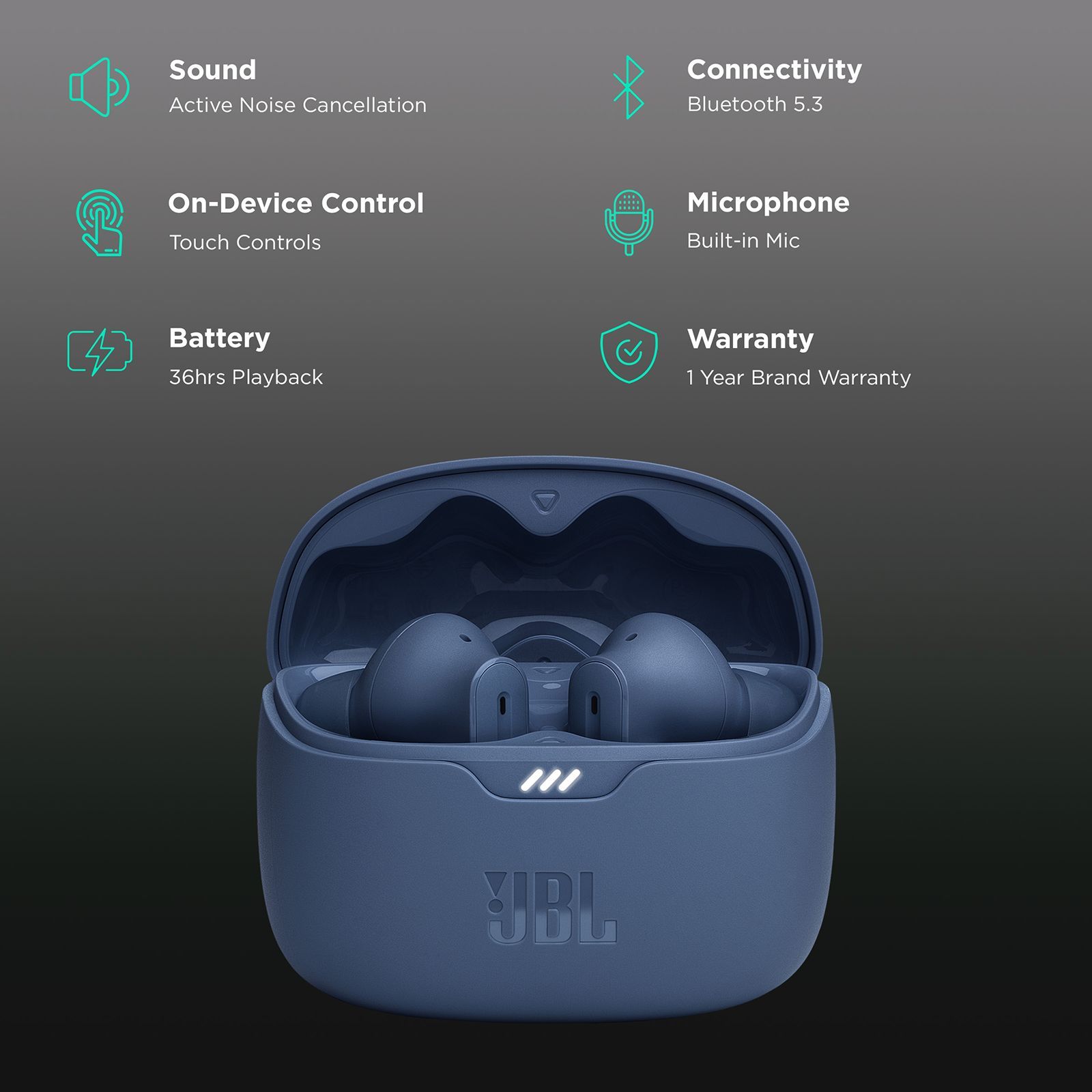 JBL Tune Beam TWS Earbuds with Active Noise Cancellation (IP54 Water Resistant, Fast Charge, Blue) JBL Tune Beam TWS Earbuds with Active Noise Cancellation (IP54 Water Resistant, Fast Charge, Blue)_2