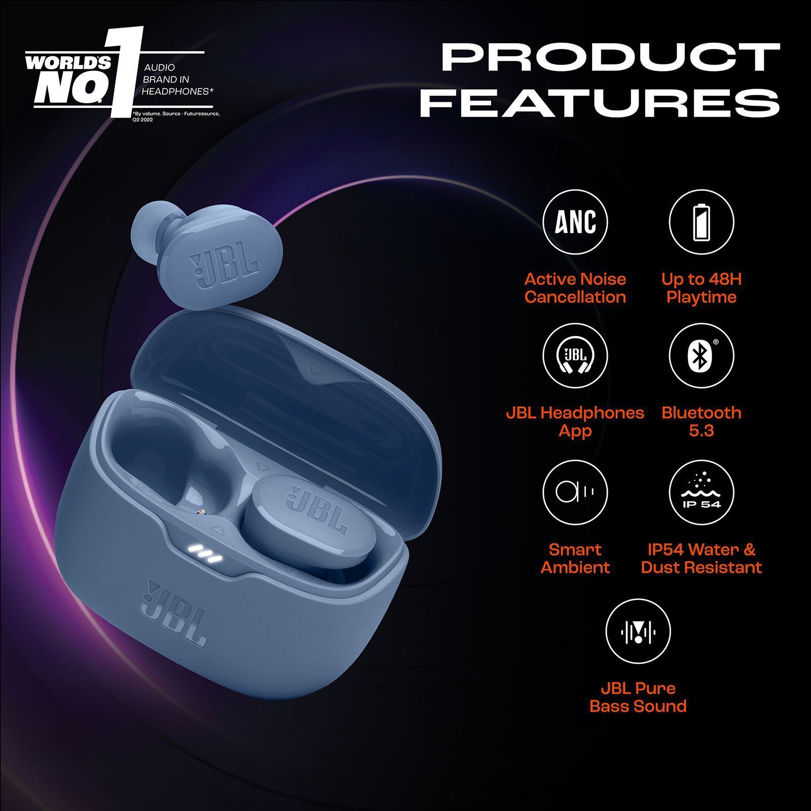 JBL Tune Buds JBLTBUDSBLU TWS Earbuds with Active Noise Cancellation (IP54 Water Resistance, Pure Bass Sound, Blue)_13