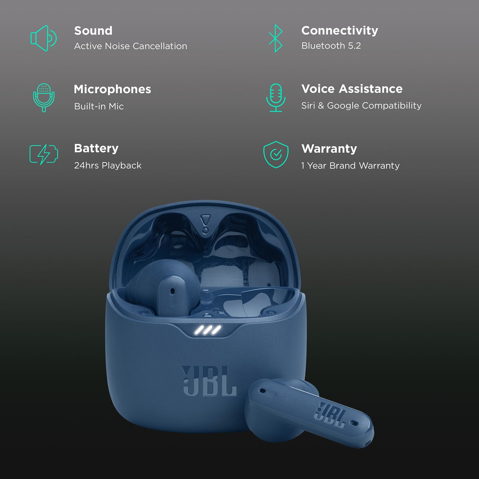 JBL Tune Flex JBLTFLEXBLU TWS Earbuds with Active Noise Cancellation (IPX4 Water Resistant, Pure Bass Sound, Blue)_2