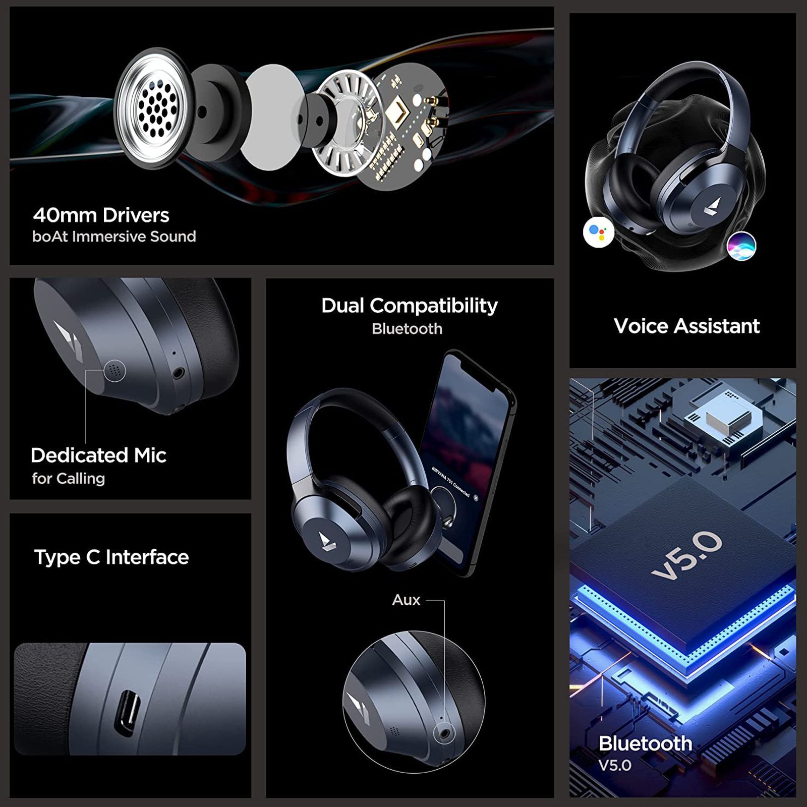 boAt Nirvanaa 751 ANC Bluetooth Headphone with Mic (Google Assistant Enabled, Over Ear, Bold Blue)_5