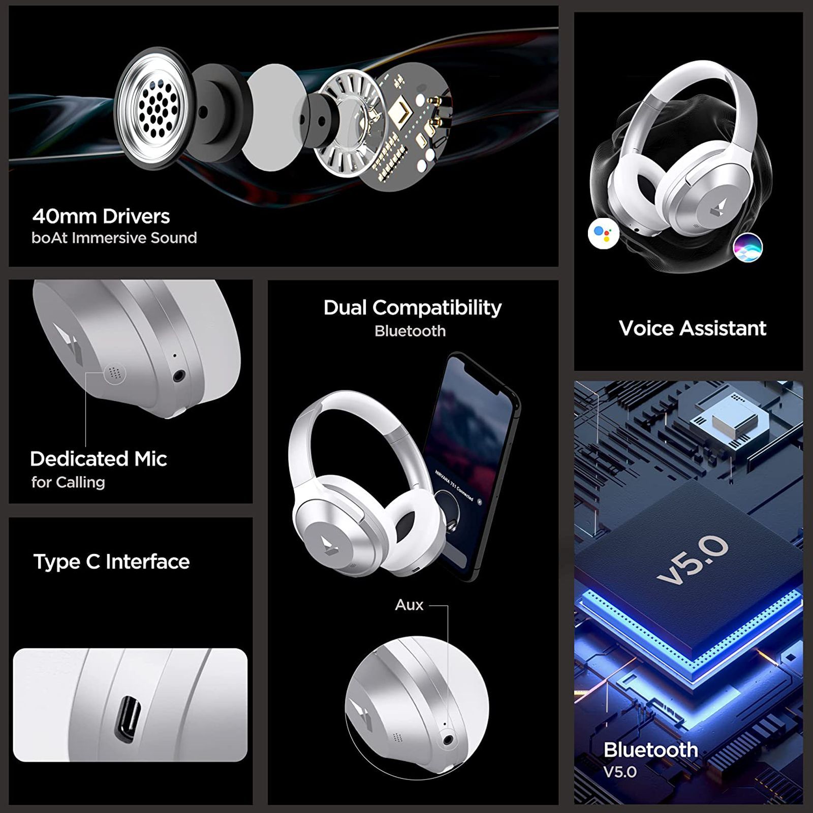 boAt Nirvanaa 751 ANC Bluetooth Headphone with Mic (Google Assistant Enabled, On Ear, Sterling Silver)_3