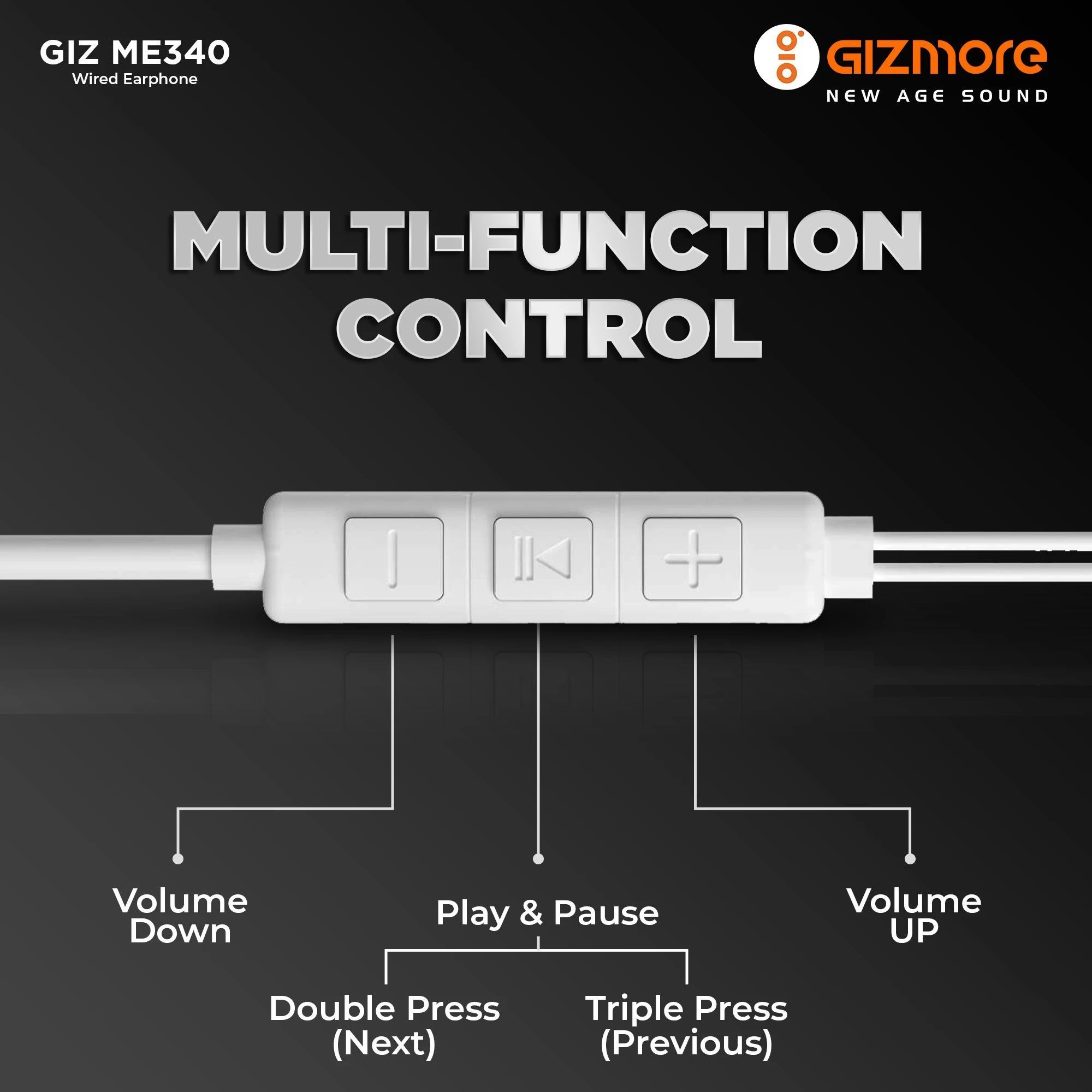 GIZmore ME340 Wired Earphone with Mic (In Ear, White)_5