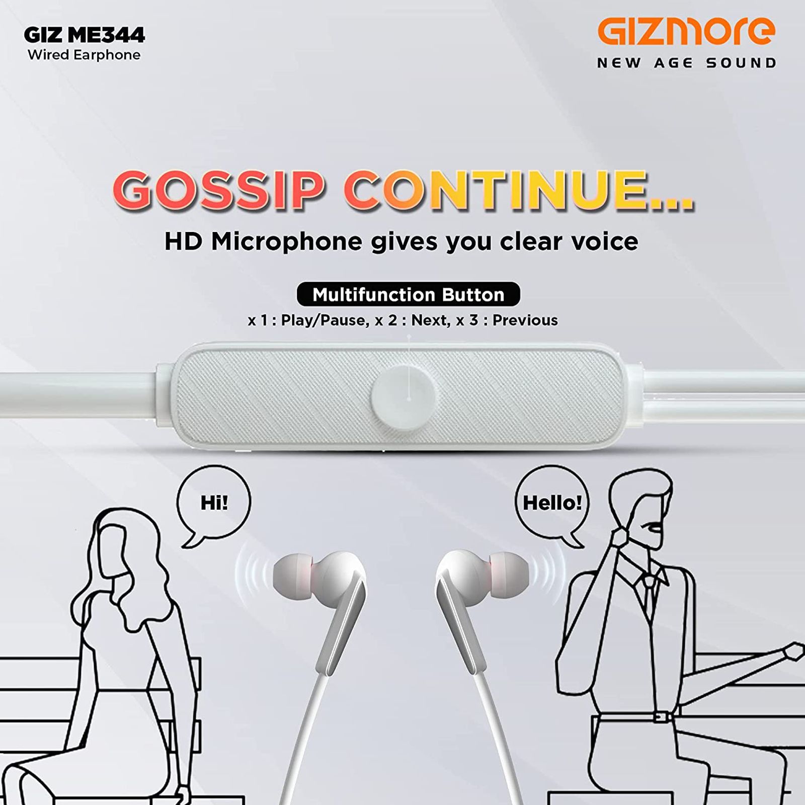 GIZmore ME344 Wired Earphone with Mic (In Ear, White)_5