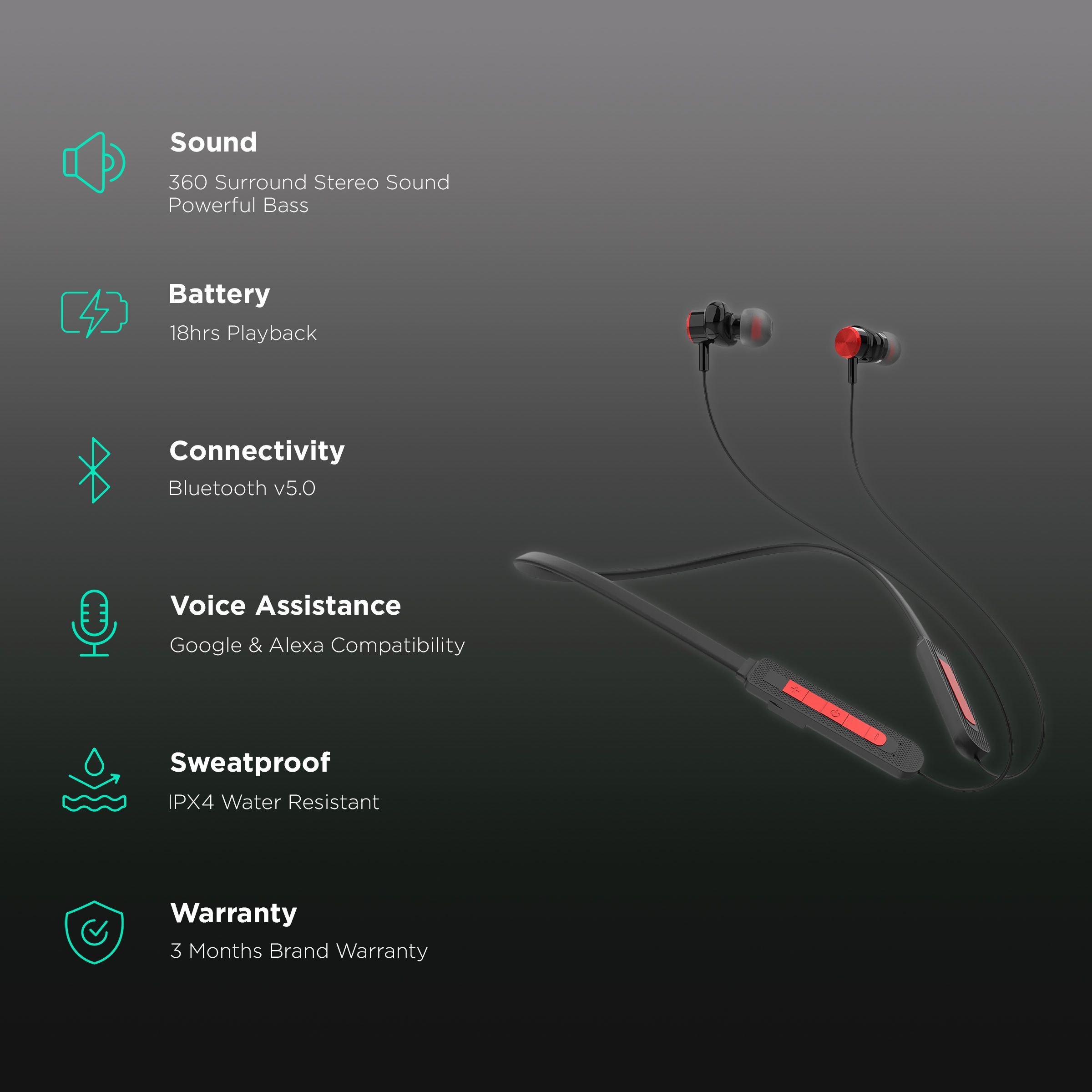 GIZmore Melody MN218 Neckband (IPX4 Water Resistant, Quick Charging Technology, Red) GIZmore Melody MN218 Neckband (IPX4 Water Resistant, Quick Charging Technology, Red)_2
