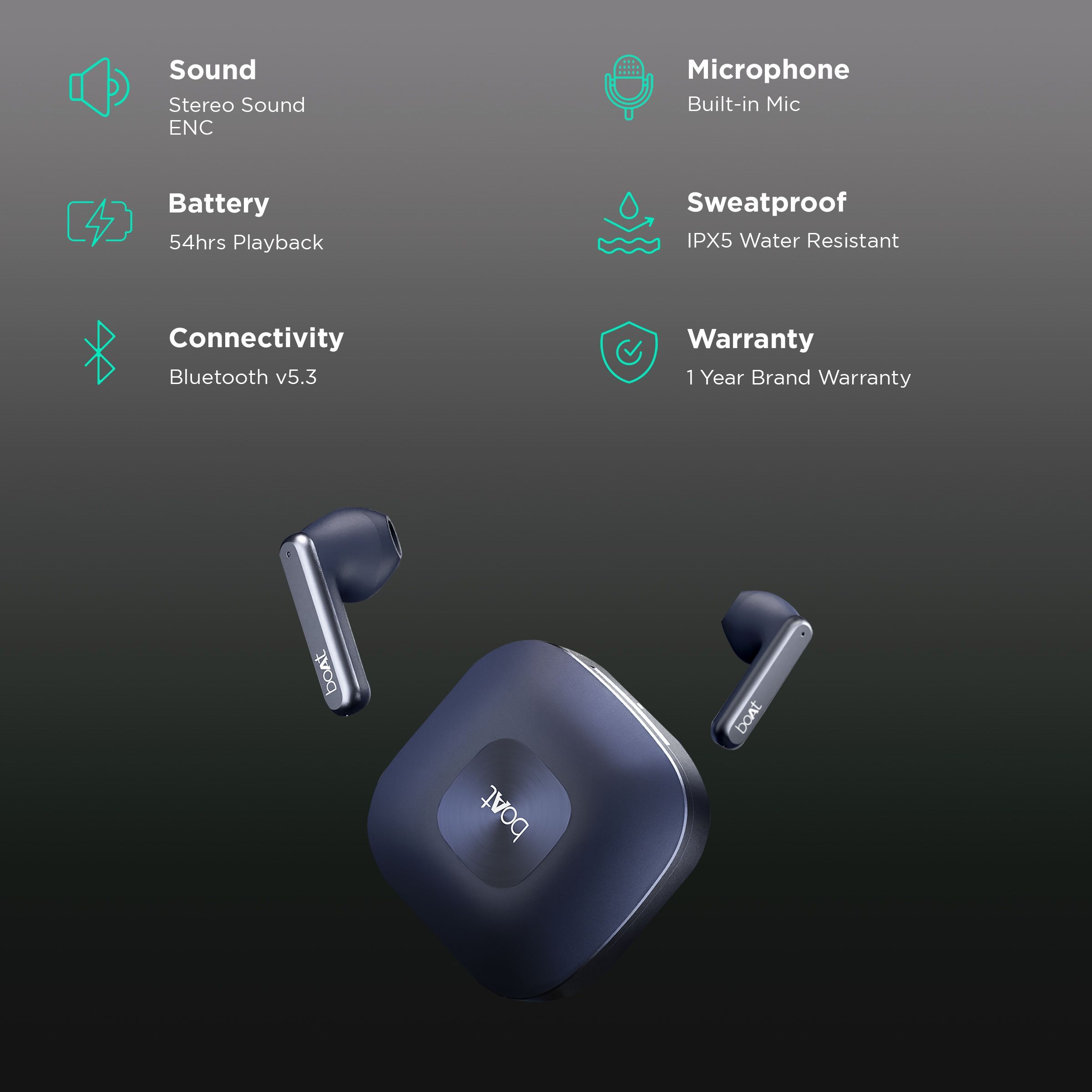 boAt Airdopes Genesis TWS Earbuds with Environmental Noise Cancellation (IPX5 Water Resistant, ASAP Charge, Oceana)_2