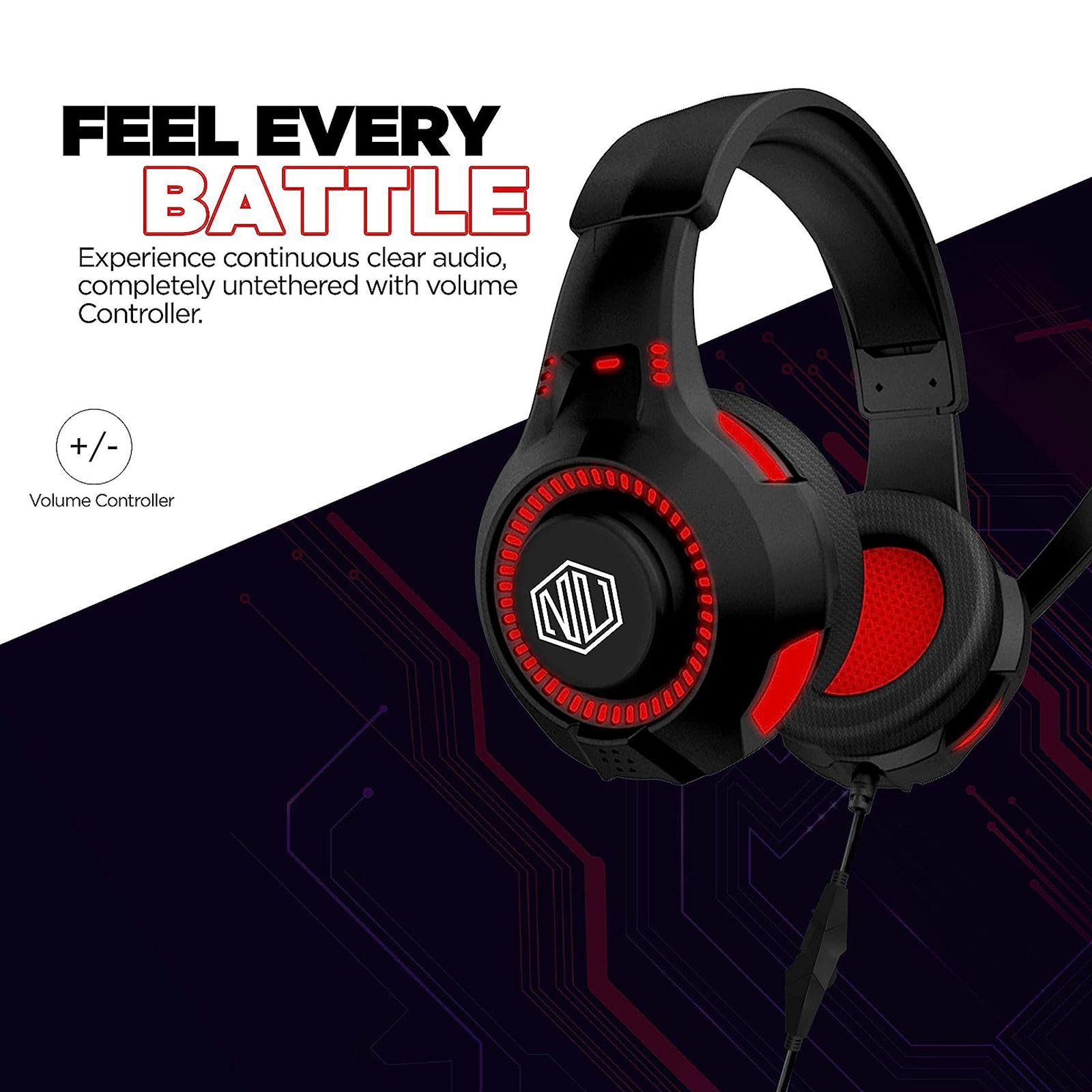 Nu Republic Dread EVO Wired Gaming Headset with Mic (50mm Dynamic Drivers, On-Ear, Red)_5