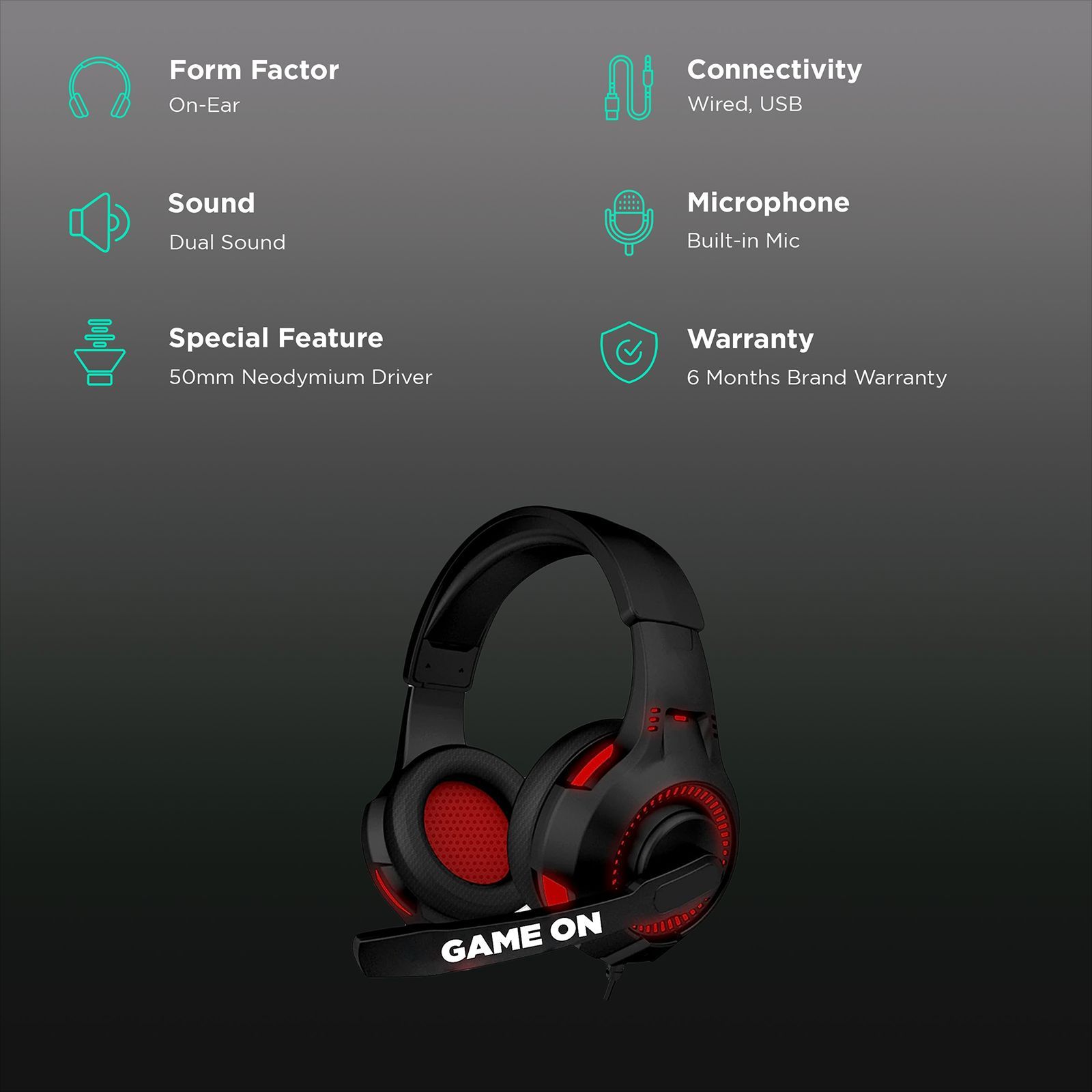 Nu Republic Dread EVO Wired Gaming Headset with Mic (50mm Dynamic Drivers, On-Ear, Red)_2
