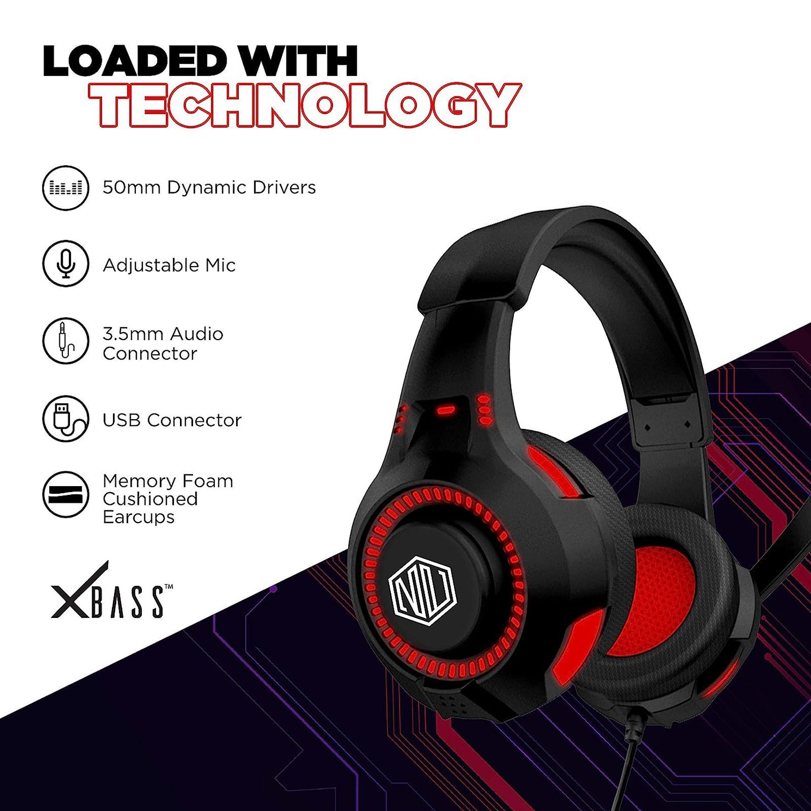 Nu Republic Dread EVO Wired Gaming Headset with Mic (50mm Dynamic Drivers, On-Ear, Red)_3